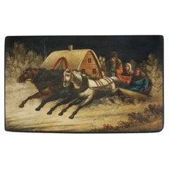 Lacquer Box "Troika", Russia by Vishnyakov, Second Half of 19th Century