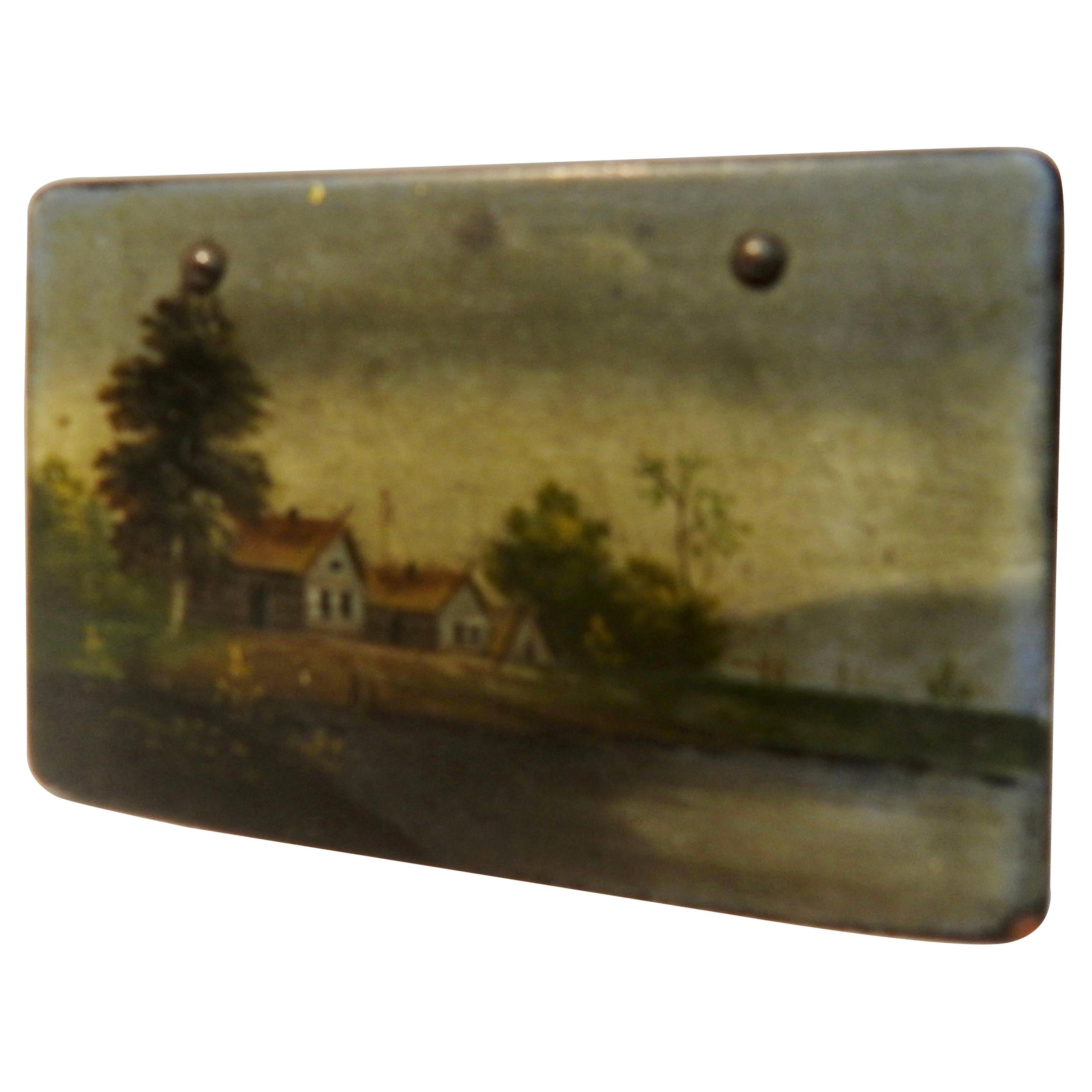 Lacquer Box with Landscape Russian Antique For Sale