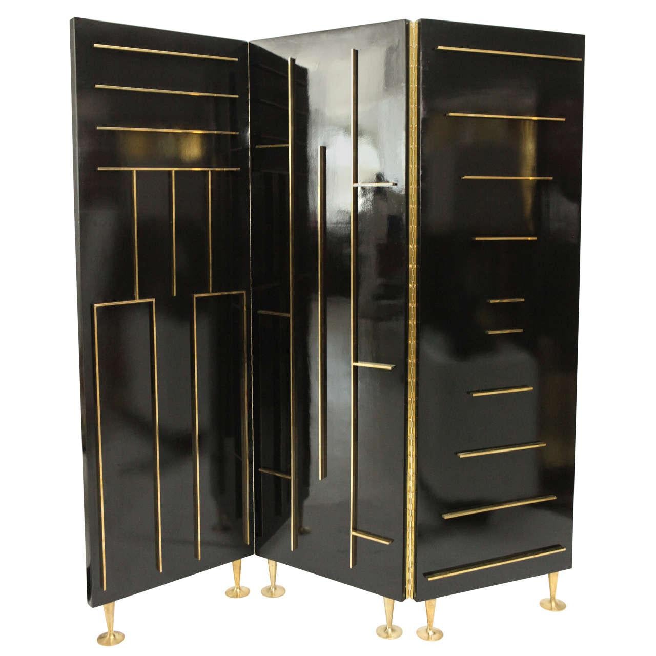 Lacquer & Brass Divider by Frank Kyle For Sale