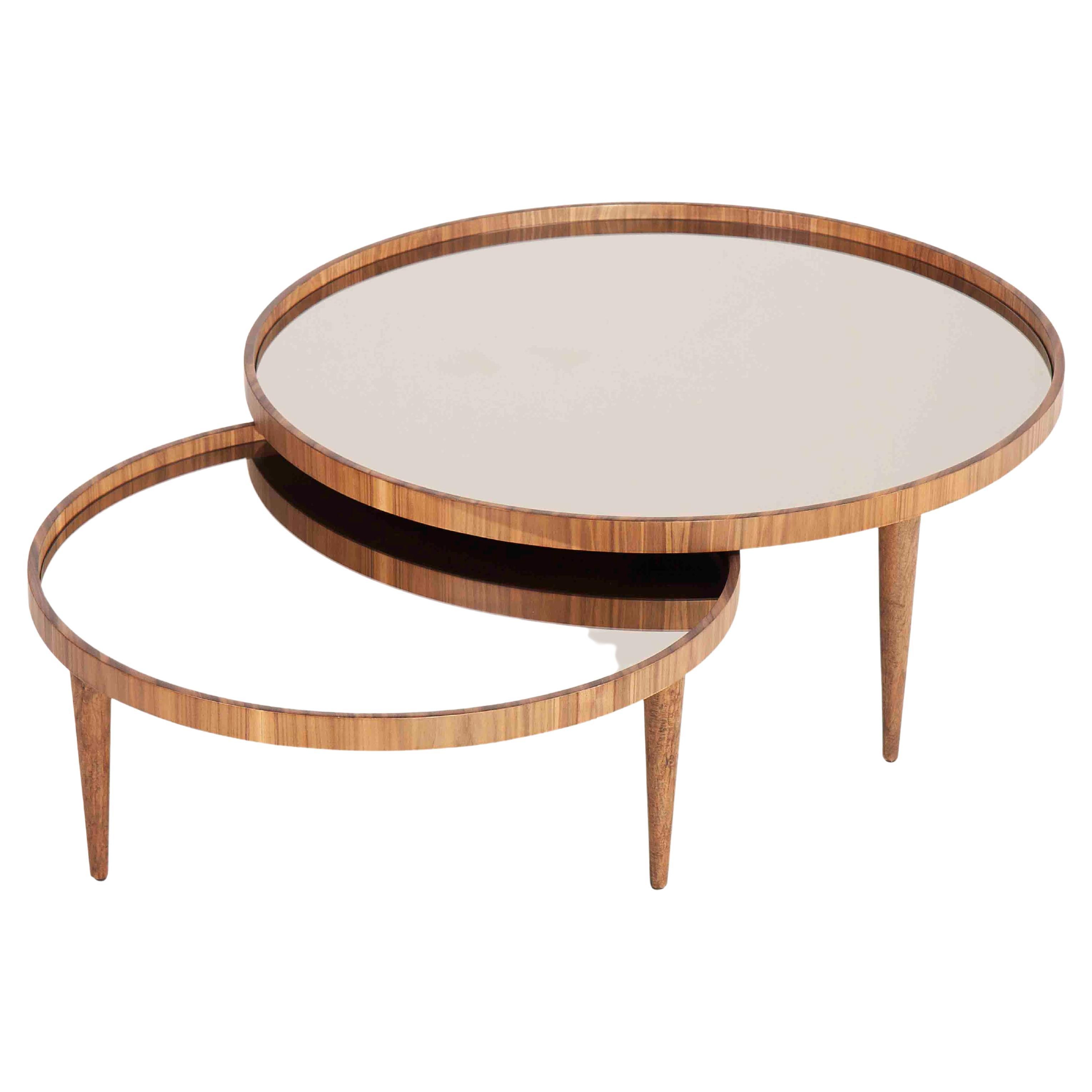 Coffee Table Set Pavoda, Lacquer Bronze Mirror  For Sale