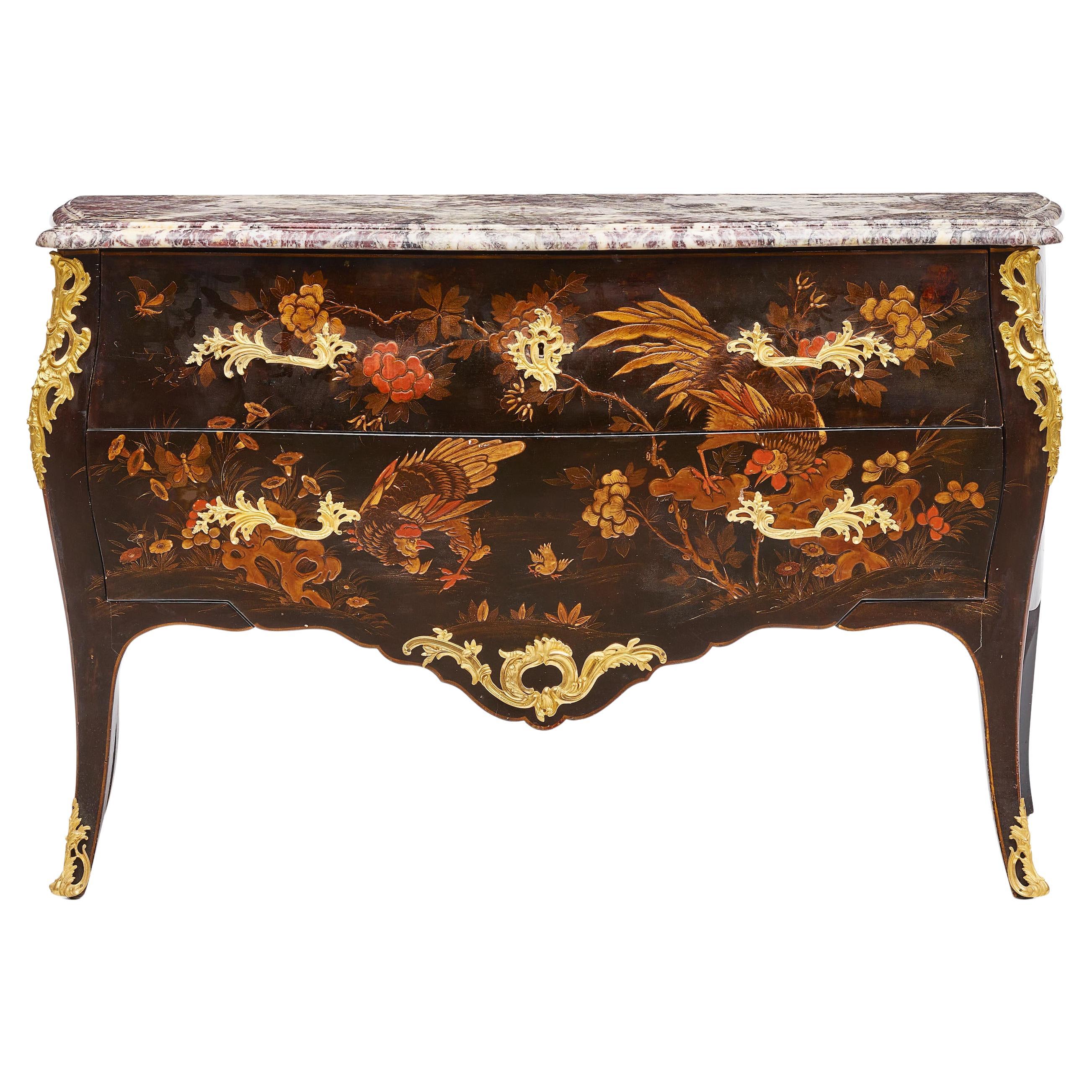 Lacquer Commode With Marble Top, 19 Century For Sale