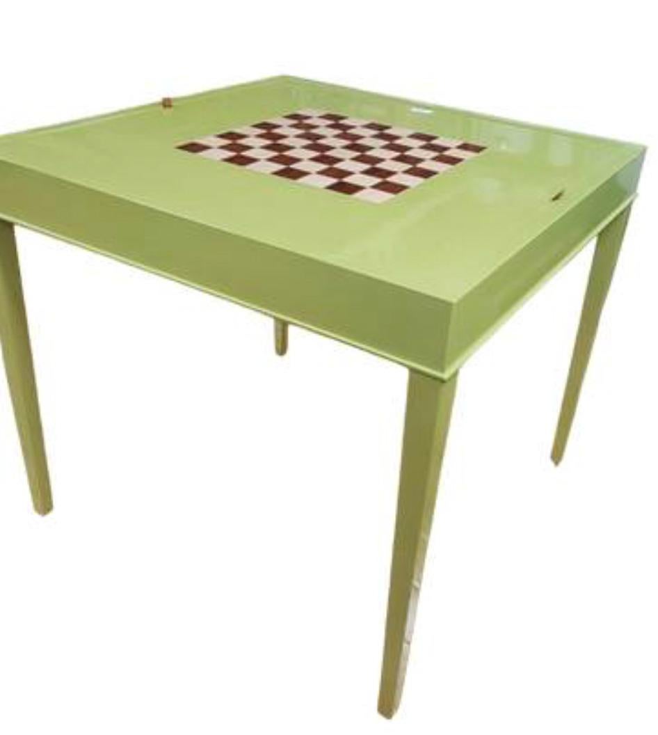 Marquetry Lacquer Custom Square Game Table For Sale