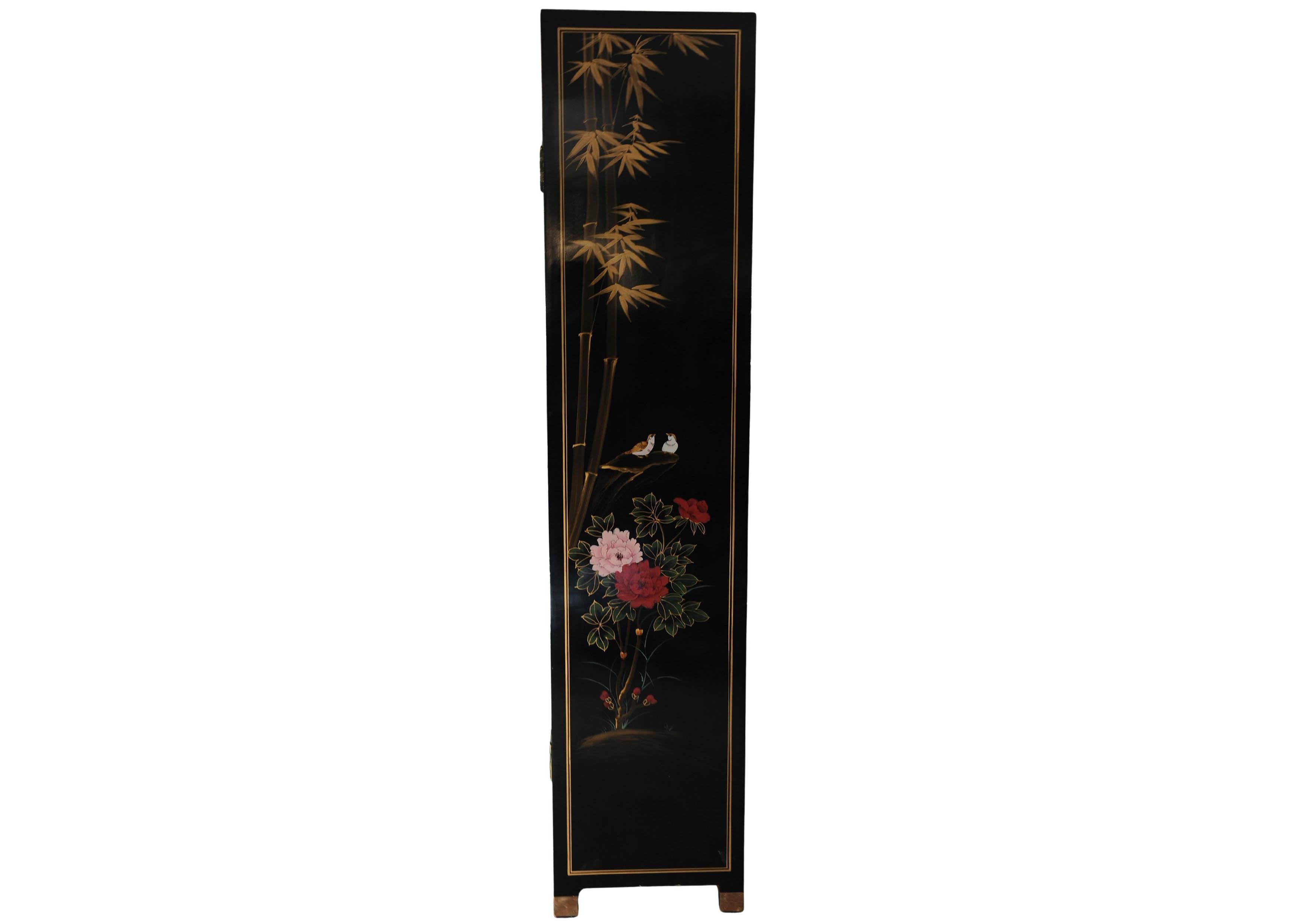 Laque de Chine Décoratif floral Foldes Séparateur de pièce à deux côtés en vente 2
