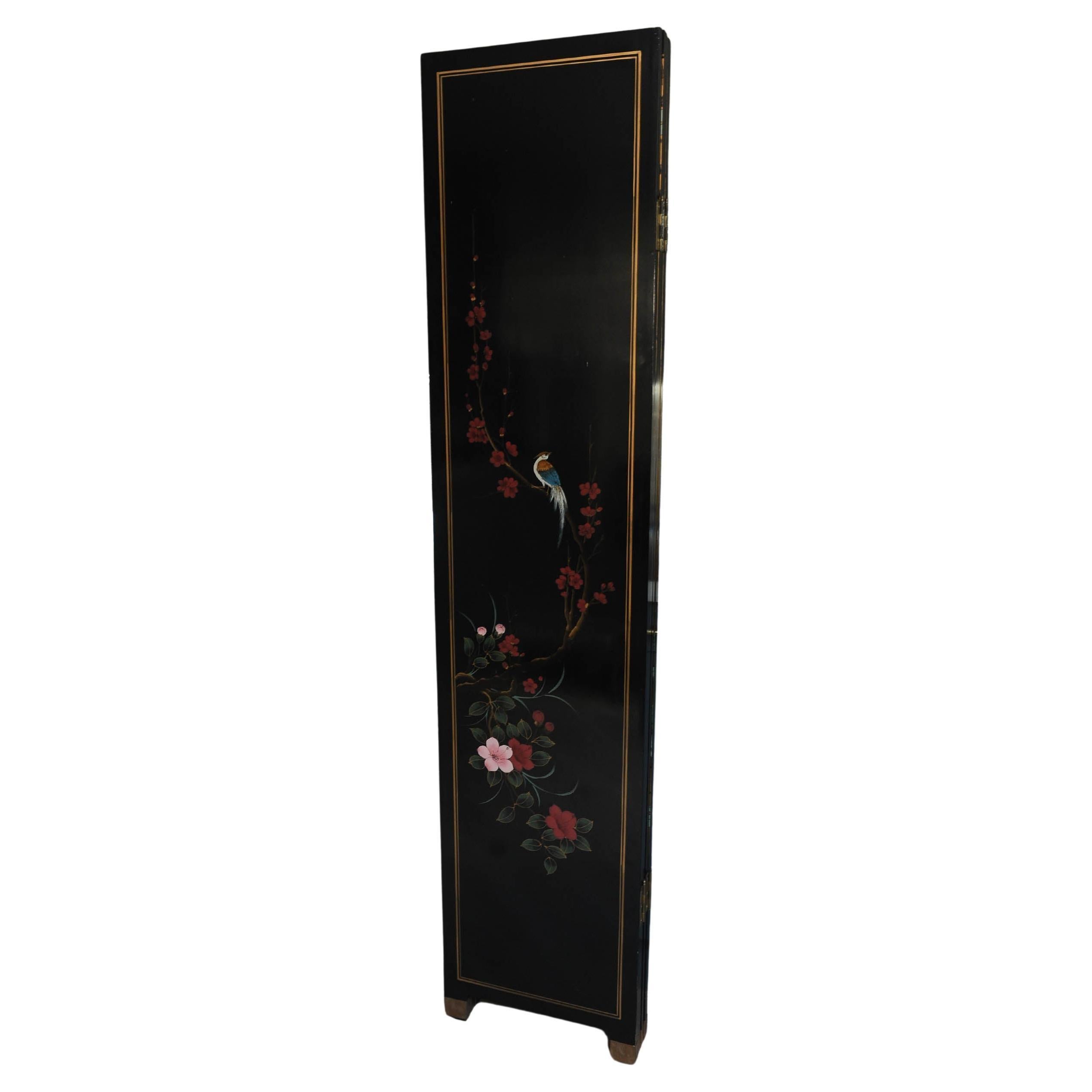 Laqué Laque de Chine Décoratif floral Foldes Séparateur de pièce à deux côtés en vente