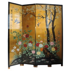 Laca De Chine Decorativa Floral Cuatro Pliegues Separador De Estancias A Dos Caras