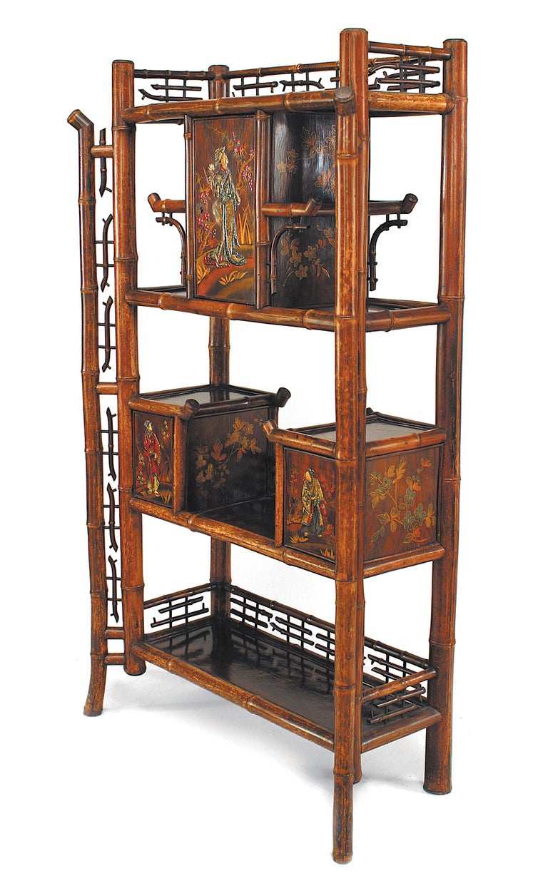 Japonisme 19th Century Bamboo and Rosewood Lacquered Étagère For Sale