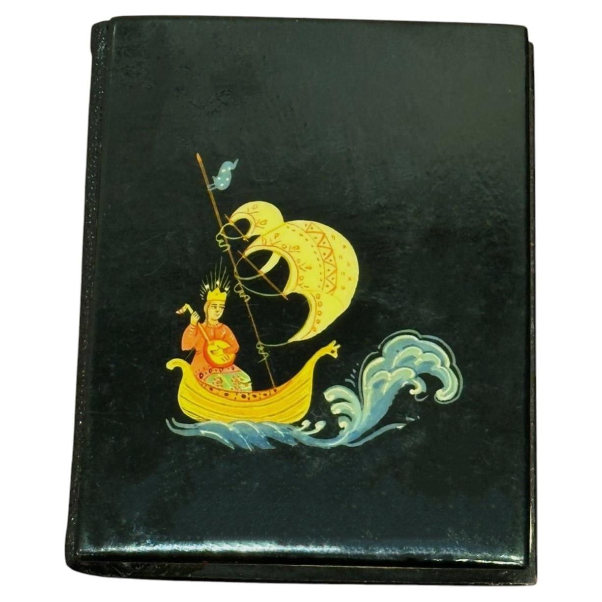 Lacquer Hand-Painted Notebook/Calendar/Phone Book, c1977, Scene of Russian Fable For Sale