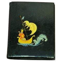 Taccuino/calendario/telefono dipinto a mano in lacca, c1977, scena di favola russa