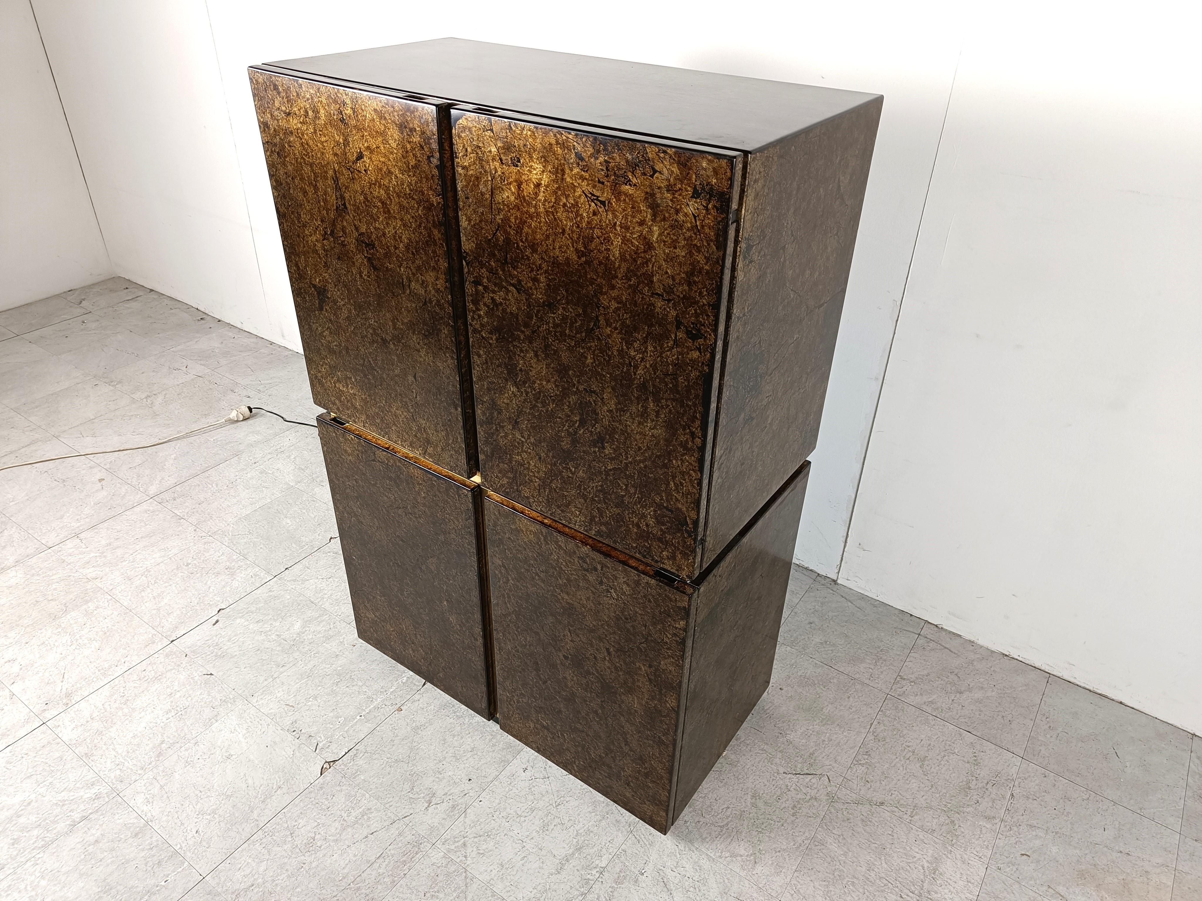 Brass Lacquer hollywood regency bar cabinet, 1970s For Sale