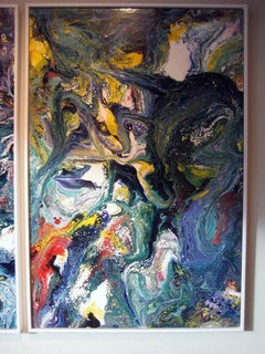 Lacquer on Panel Diptych by California Abstract Expressionist Richard Mann