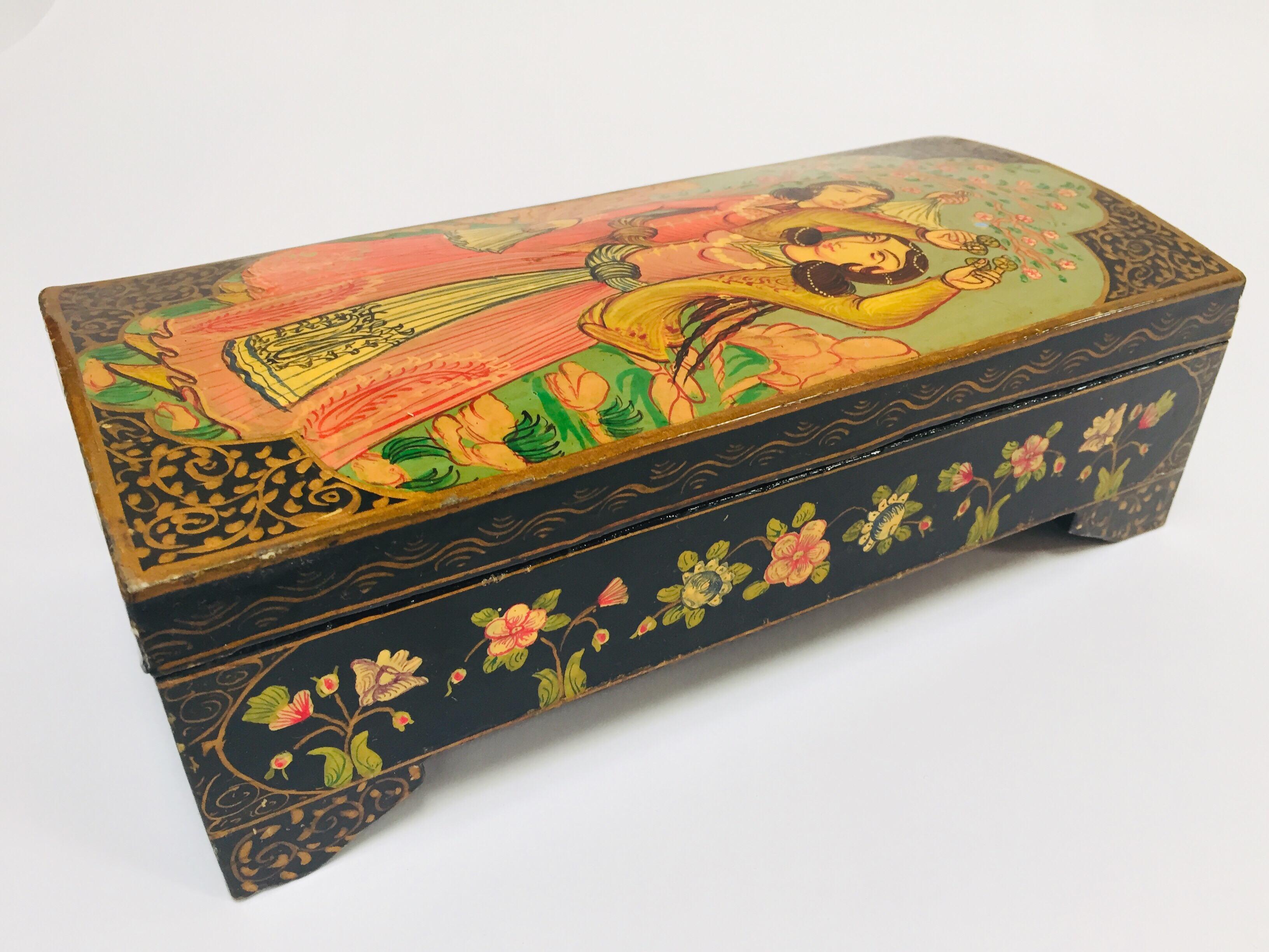 Lacquer Pen Box Hand Painted with Harem Girls Playing and Dancing 5