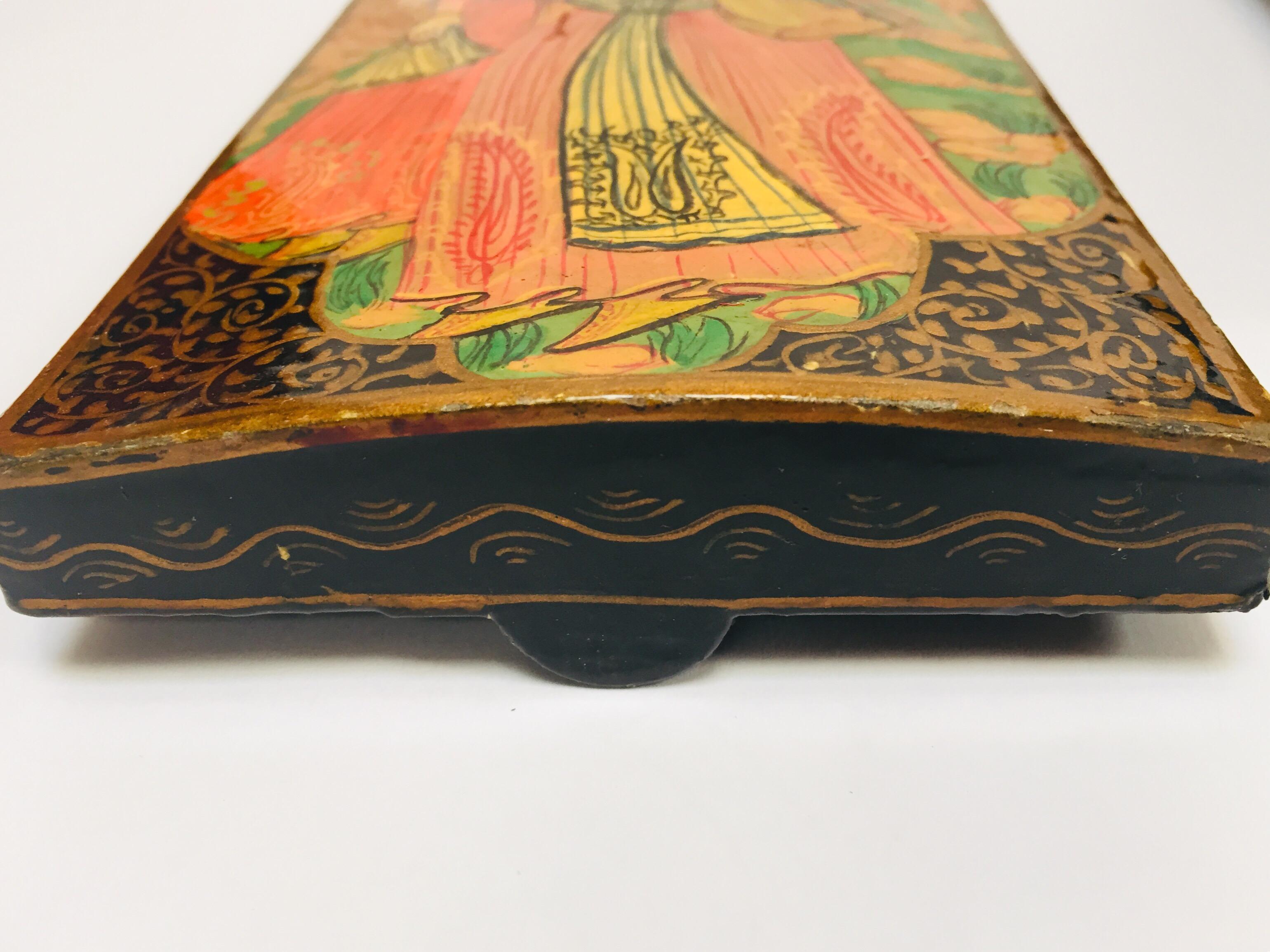 Lacquer Pen Box Hand Painted with Harem Girls Playing and Dancing 6
