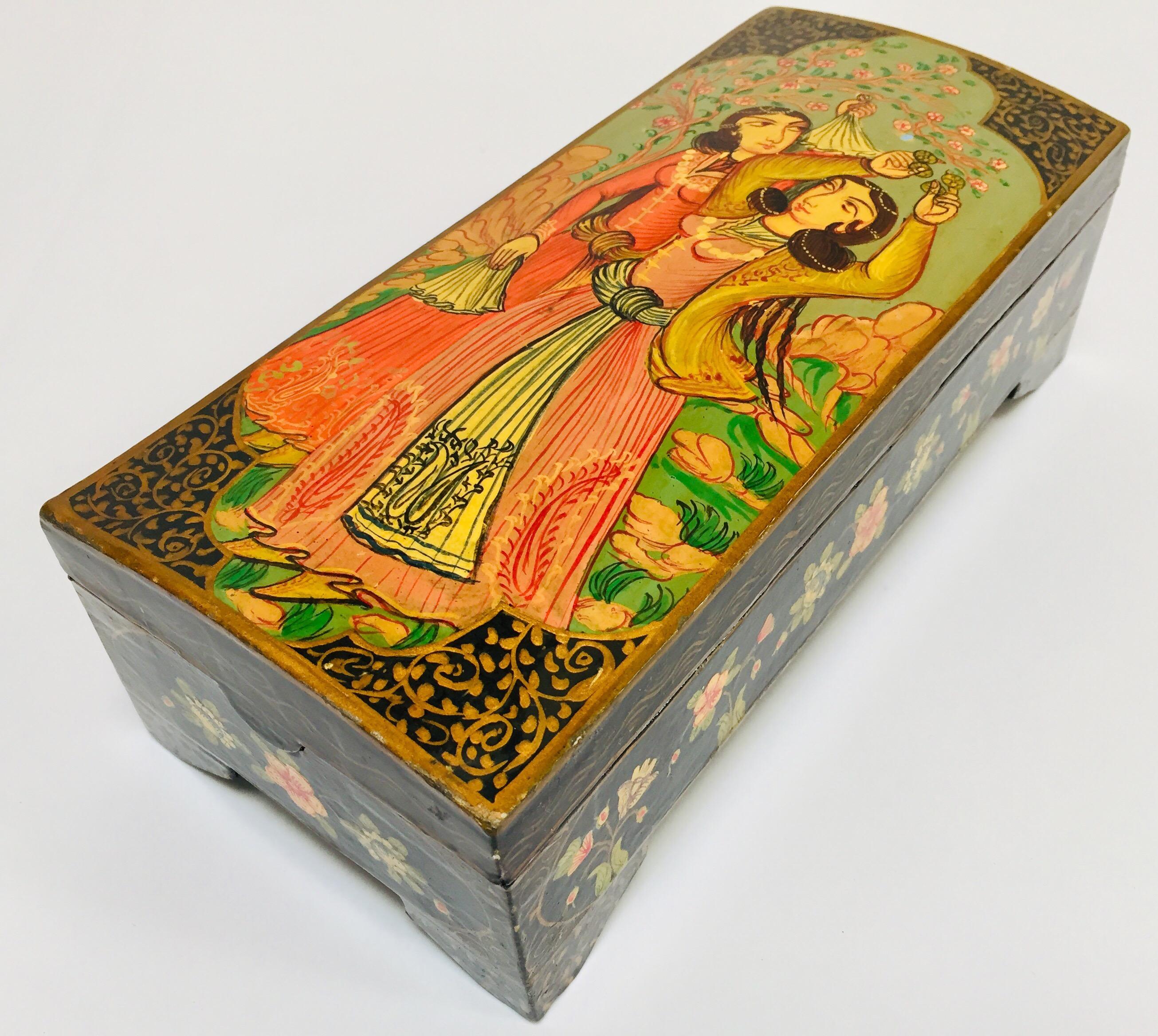Lacquer Pen Box Hand Painted with Harem Girls Playing and Dancing 8