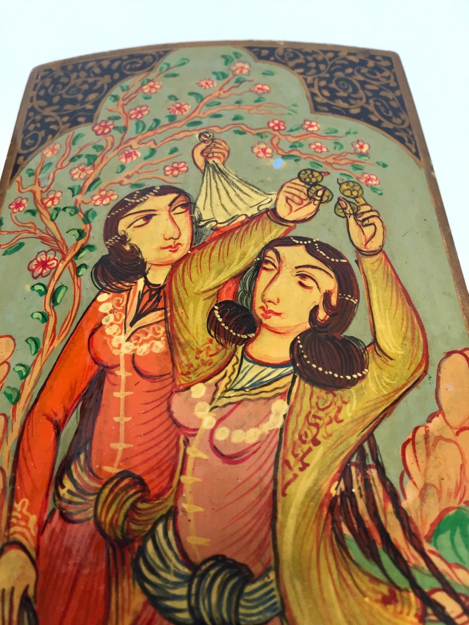 Lacquer Pen Box Hand Painted with Harem Girls Playing and Dancing 9