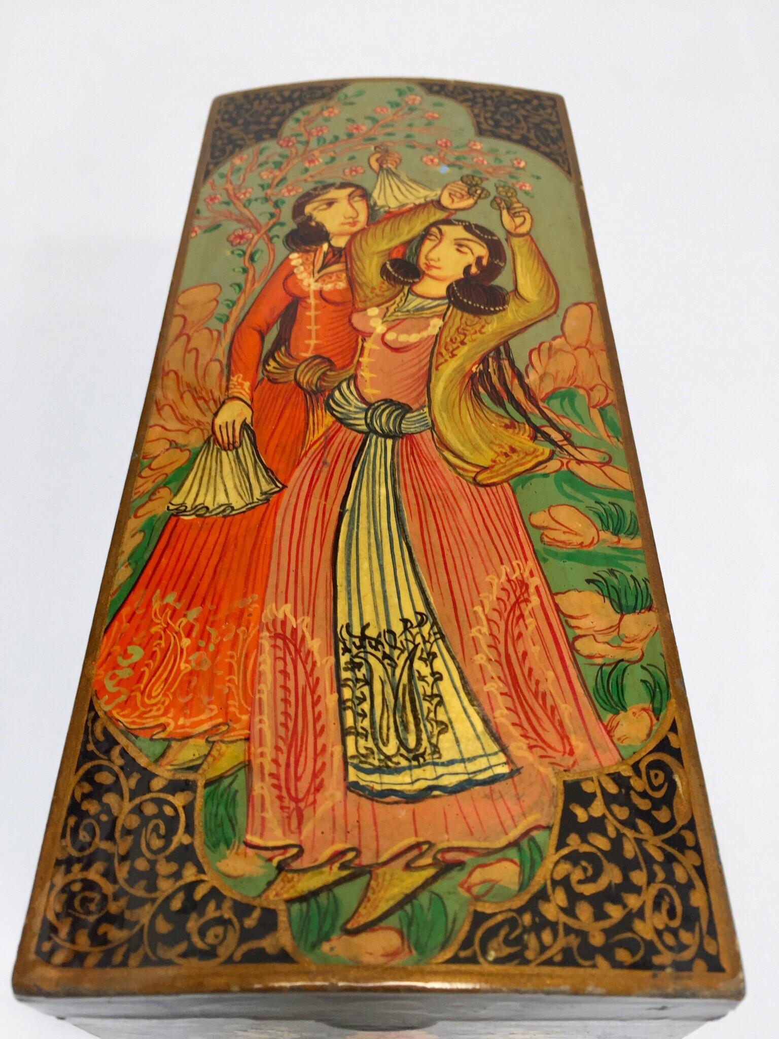 Lacquer Pen Box Hand Painted with Harem Girls Playing and Dancing 10