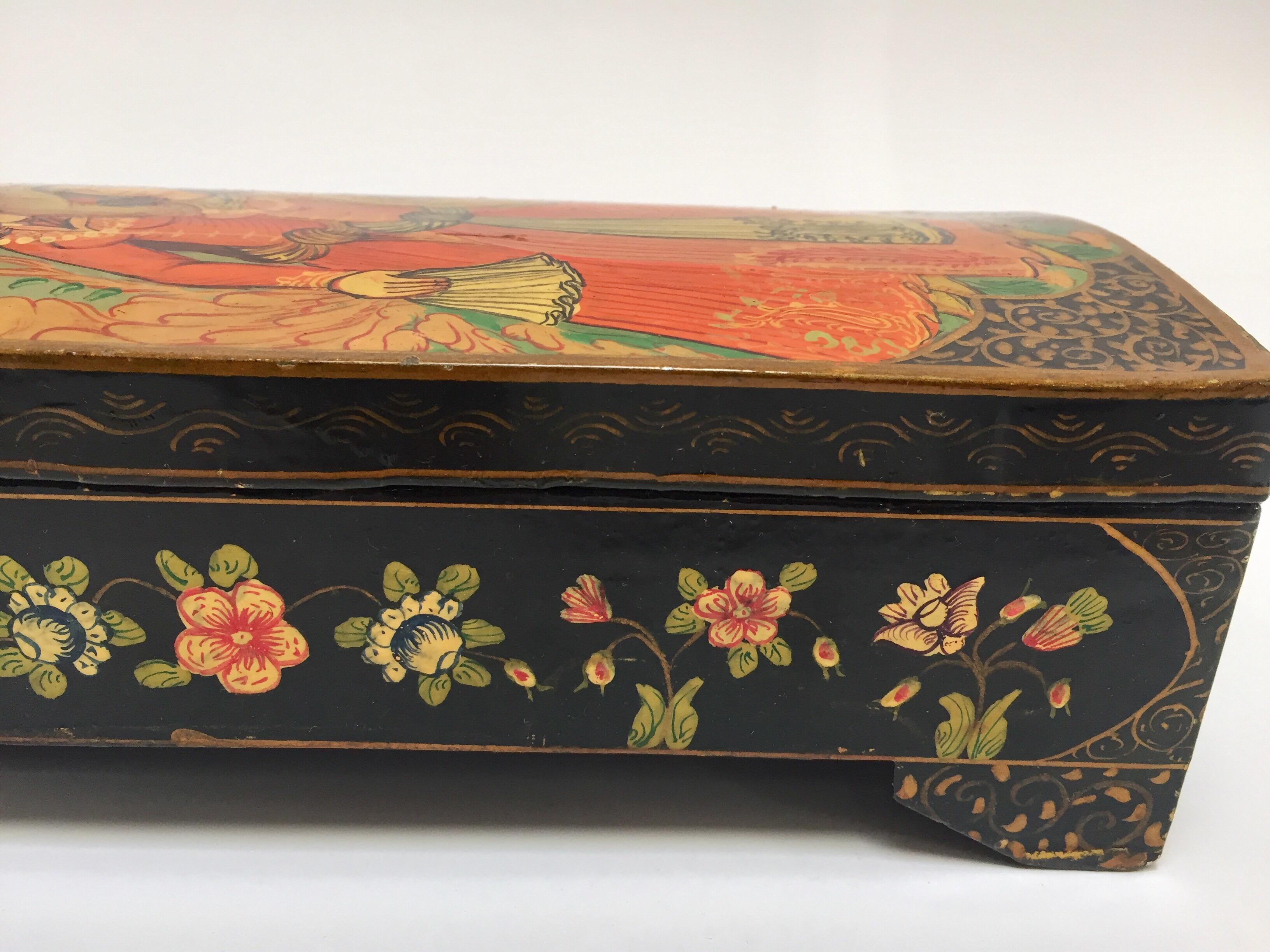 Lacquer Pen Box Hand Painted with Harem Girls Playing and Dancing 1