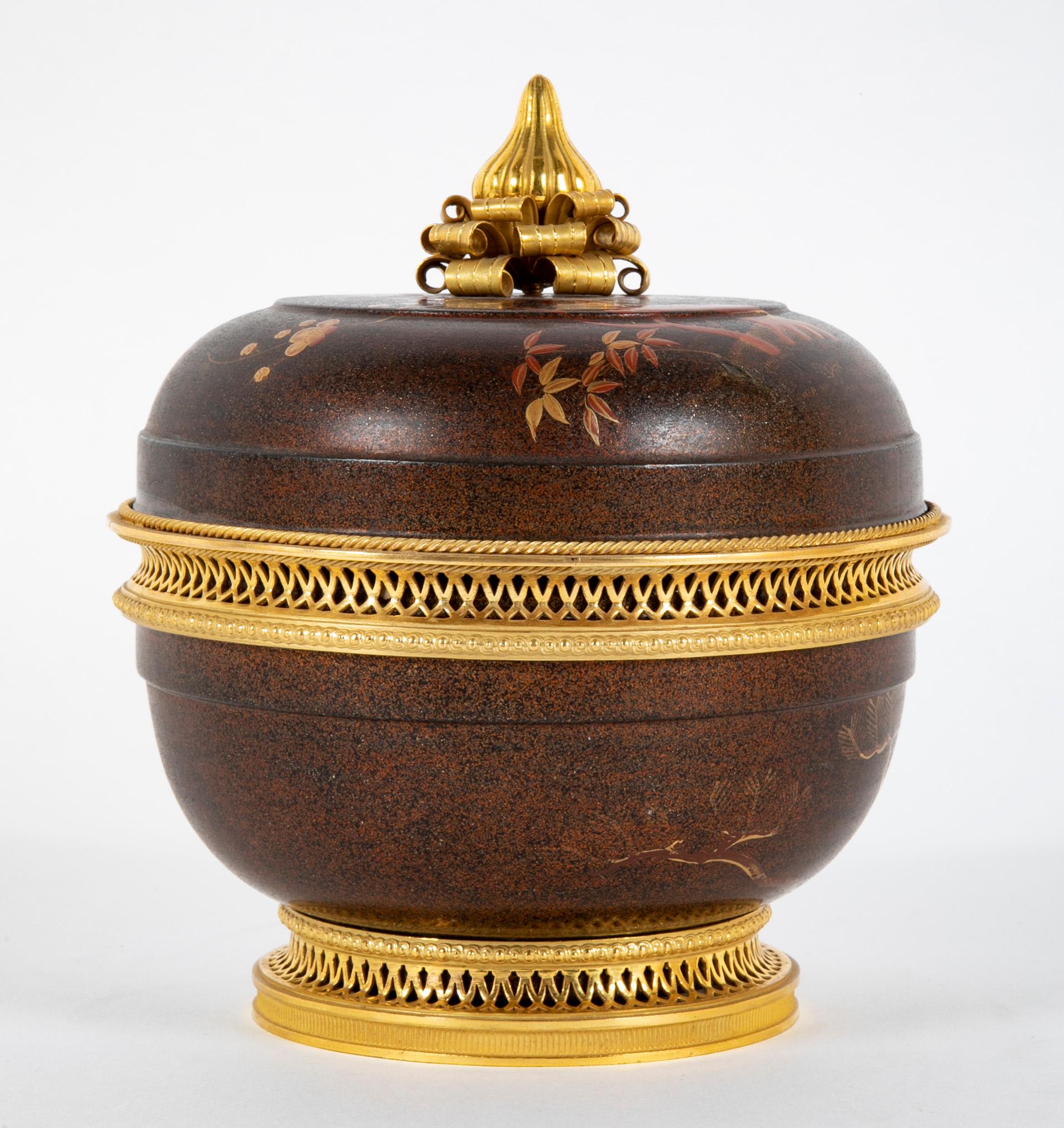 Lacquer Potpourri box and cover with ormolu mountings from 18th century Directoire Japan/ France.