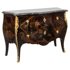 Vintage Lacquer saute chest of drawers with marble. 1950s.