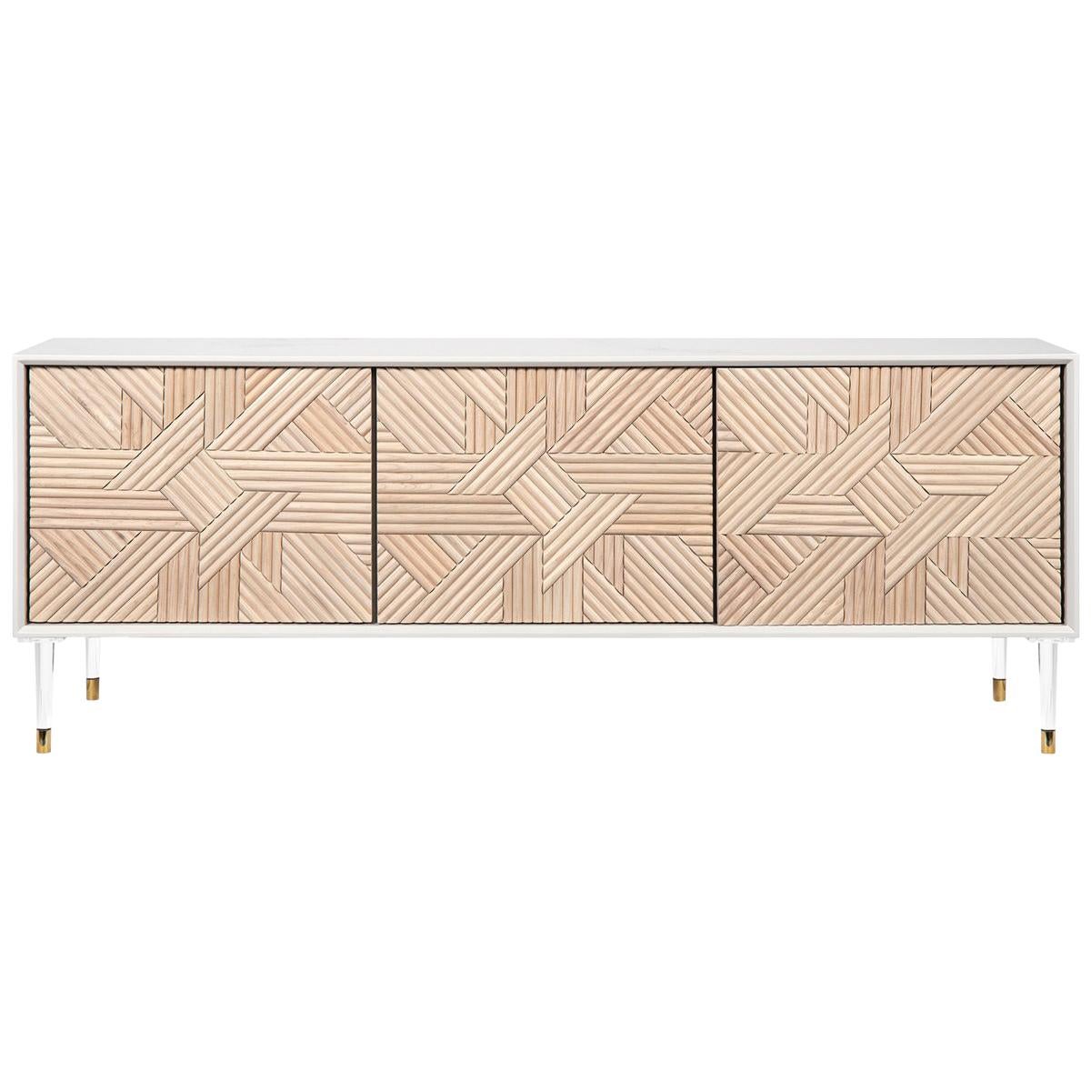 Lacquer Sideboard with Handcut Solid Light Wood Fronts and Lucite Legs
