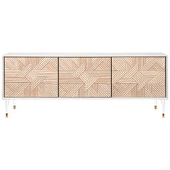 Lacquer Sideboard with Handcut Solid Light Wood Fronts and Lucite Legs