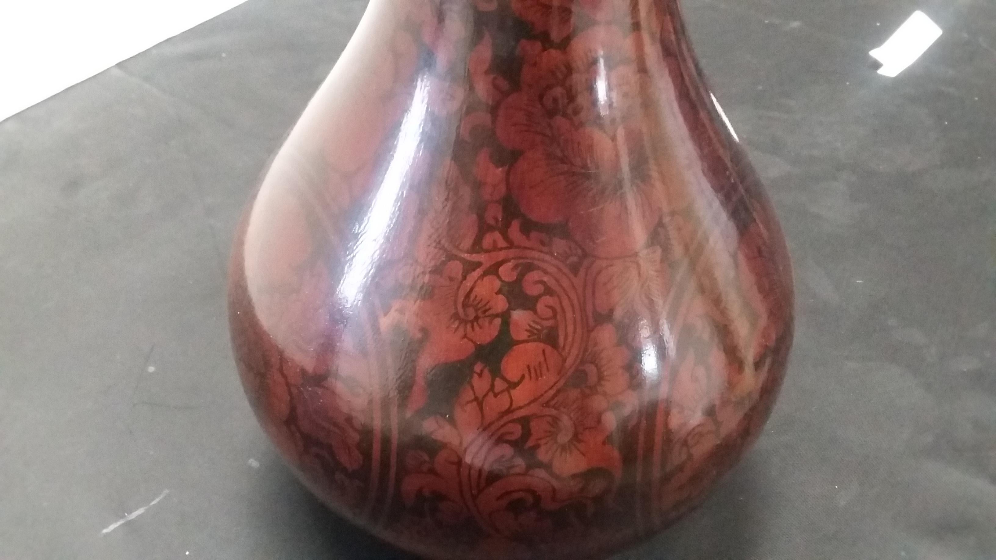 19th Century 19th century antique Lacquer Vase Asian floral design For Sale