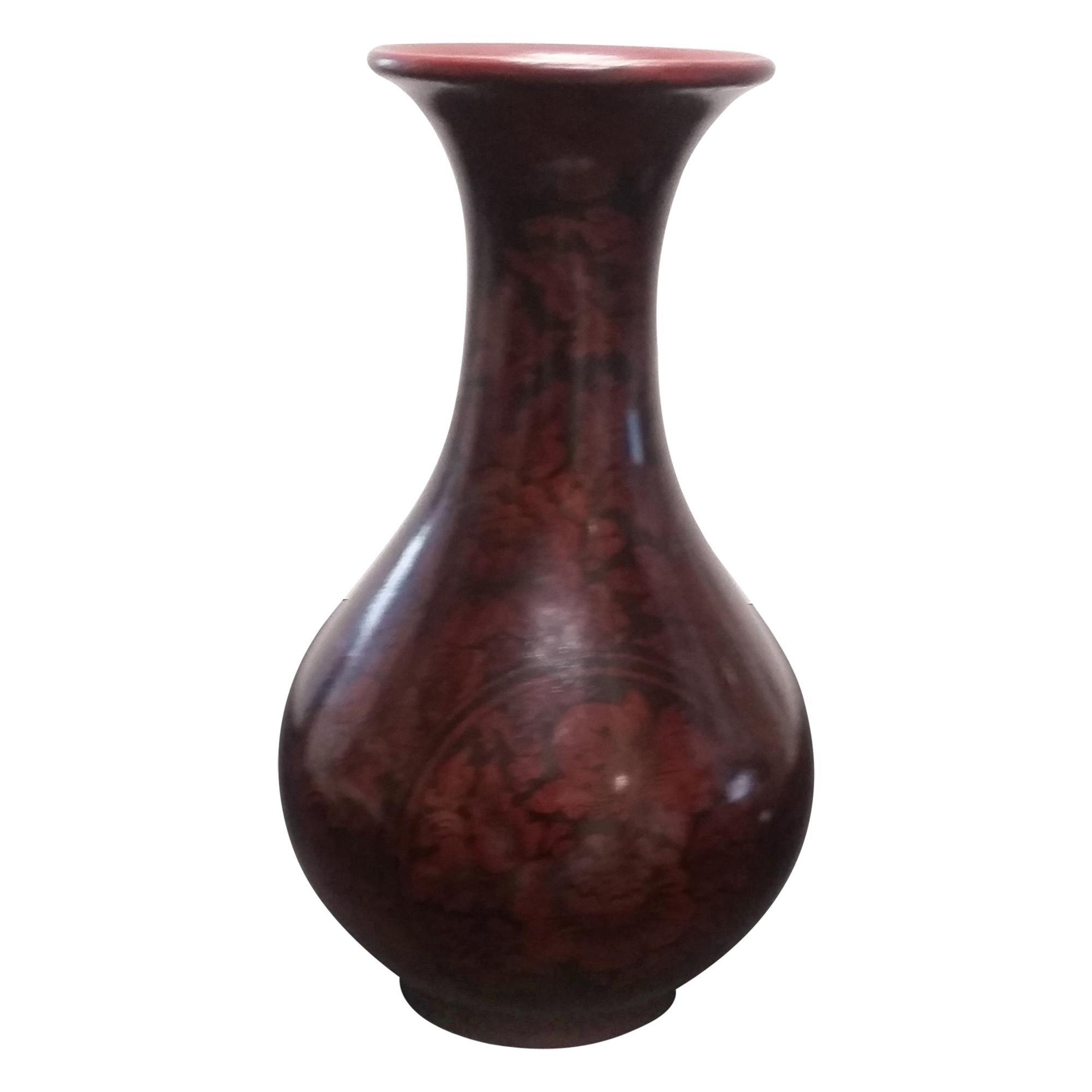 19th century antique Lacquer Vase Asian floral design For Sale