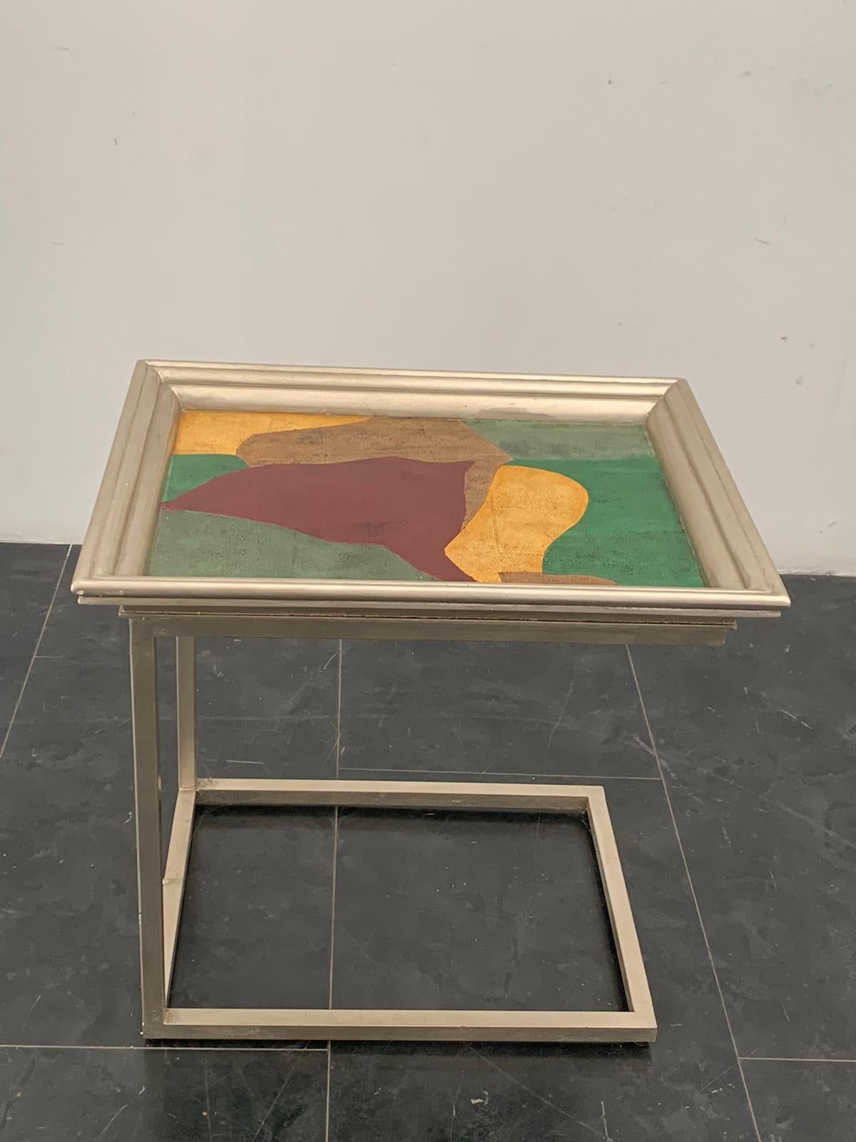 Lacquer with Thread Polychrome Metal Table, 1960s In Good Condition For Sale In Montelabbate, PU