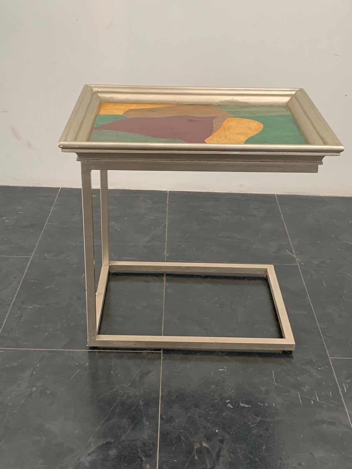 Lacquer with Thread Polychrome Metal Table, 1960s For Sale 1