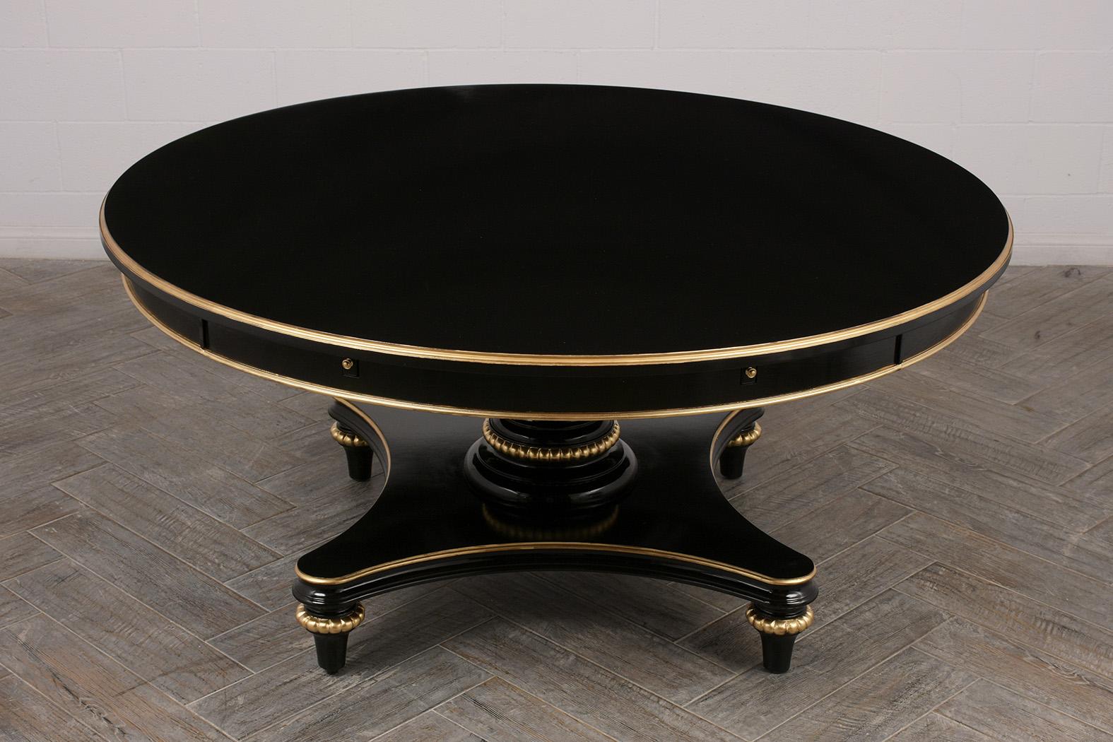 Carved Lacquered 1970s Regency Round Dining Table with Extensions