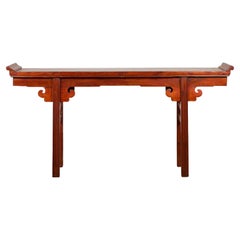 Lacquered Altar Console Table with Everted Flanges and Cloud Carved Apron