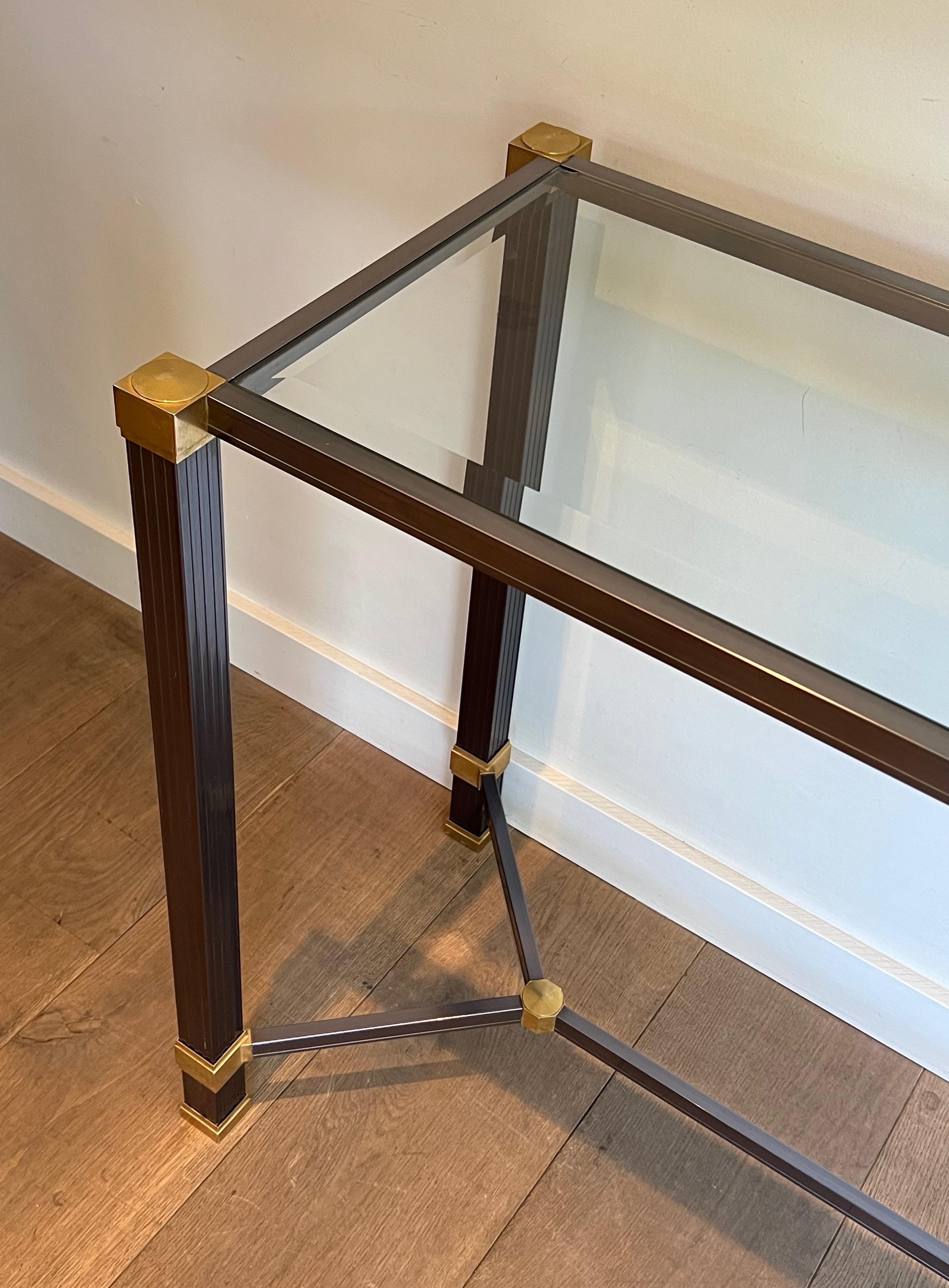 Mid-Century Modern Lacquered Aluminum and Gold Metal Console by Pierre Vandel For Sale