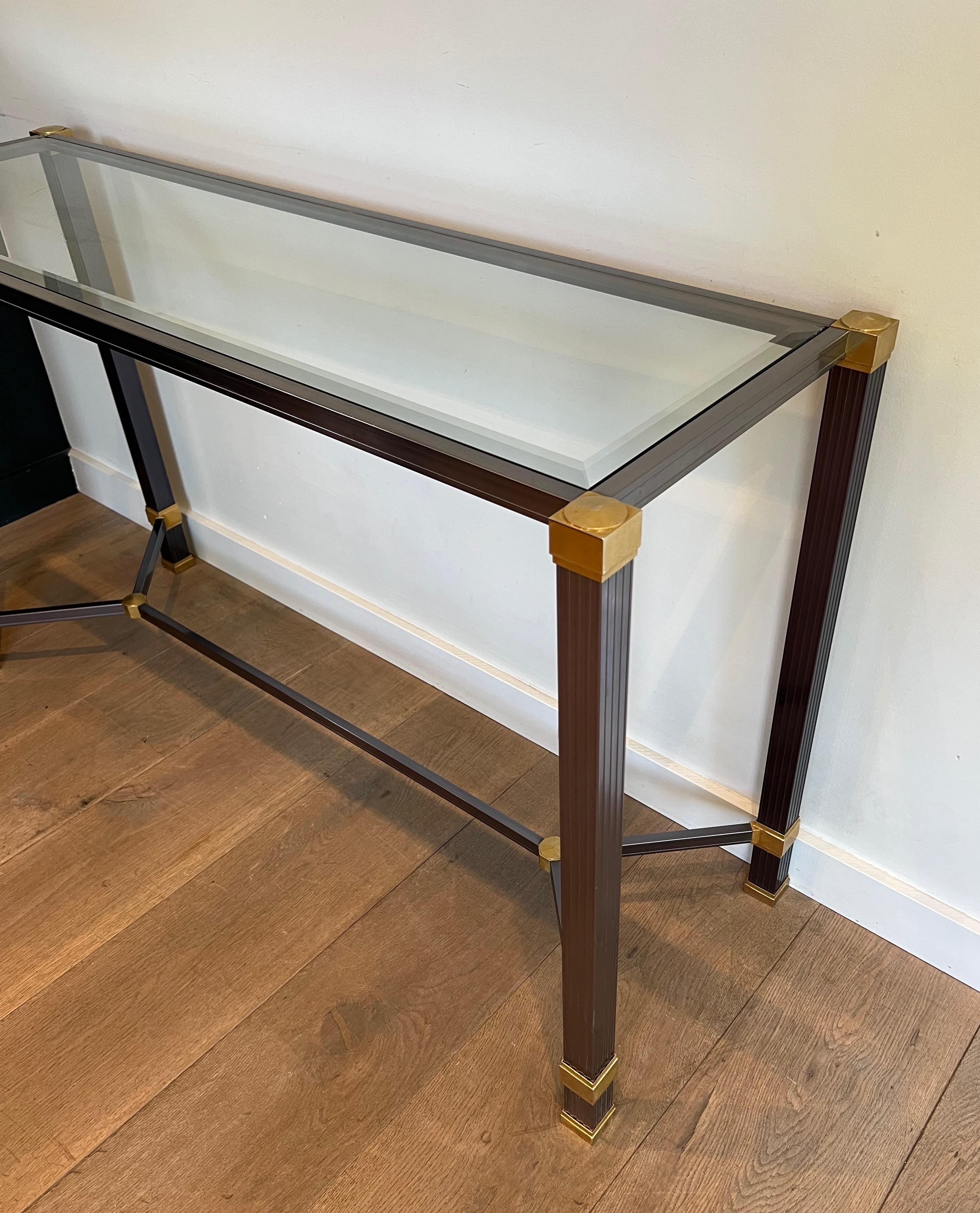 French Lacquered Aluminum and Gold Metal Console by Pierre Vandel For Sale