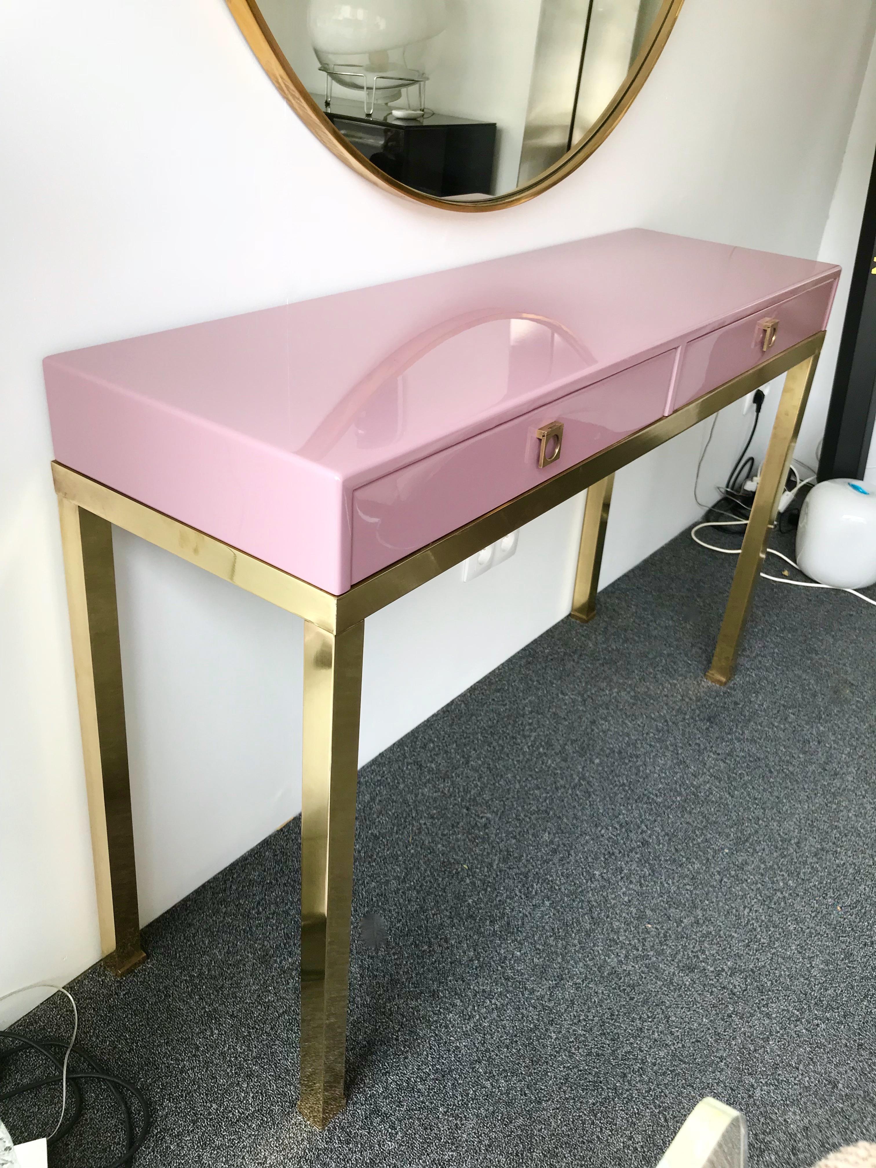 Late 20th Century Lacquered and Brass Console by Guy Lefevre for Maison Jansen, France, 1970s