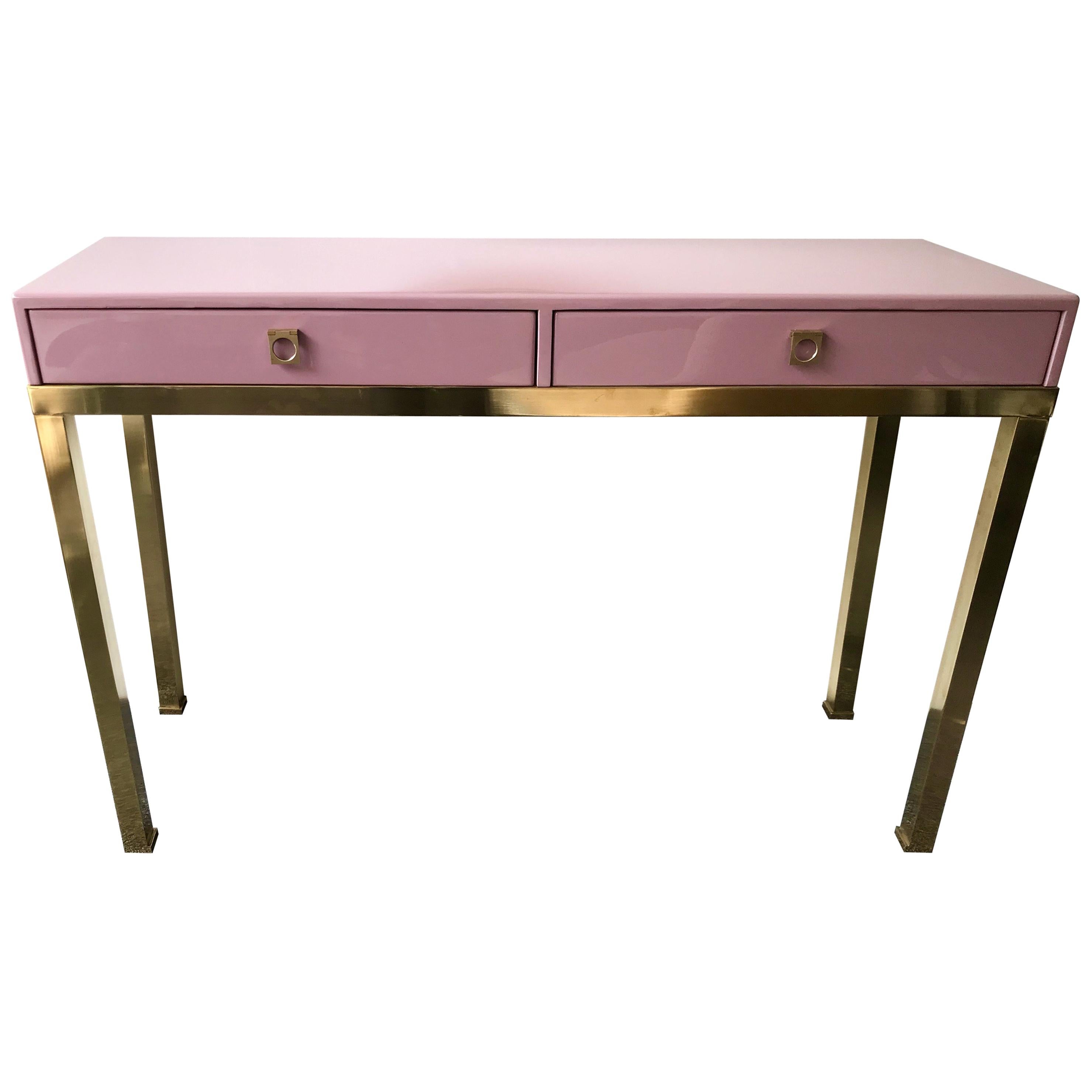 Lacquered and Brass Console by Guy Lefevre for Maison Jansen, France, 1970s