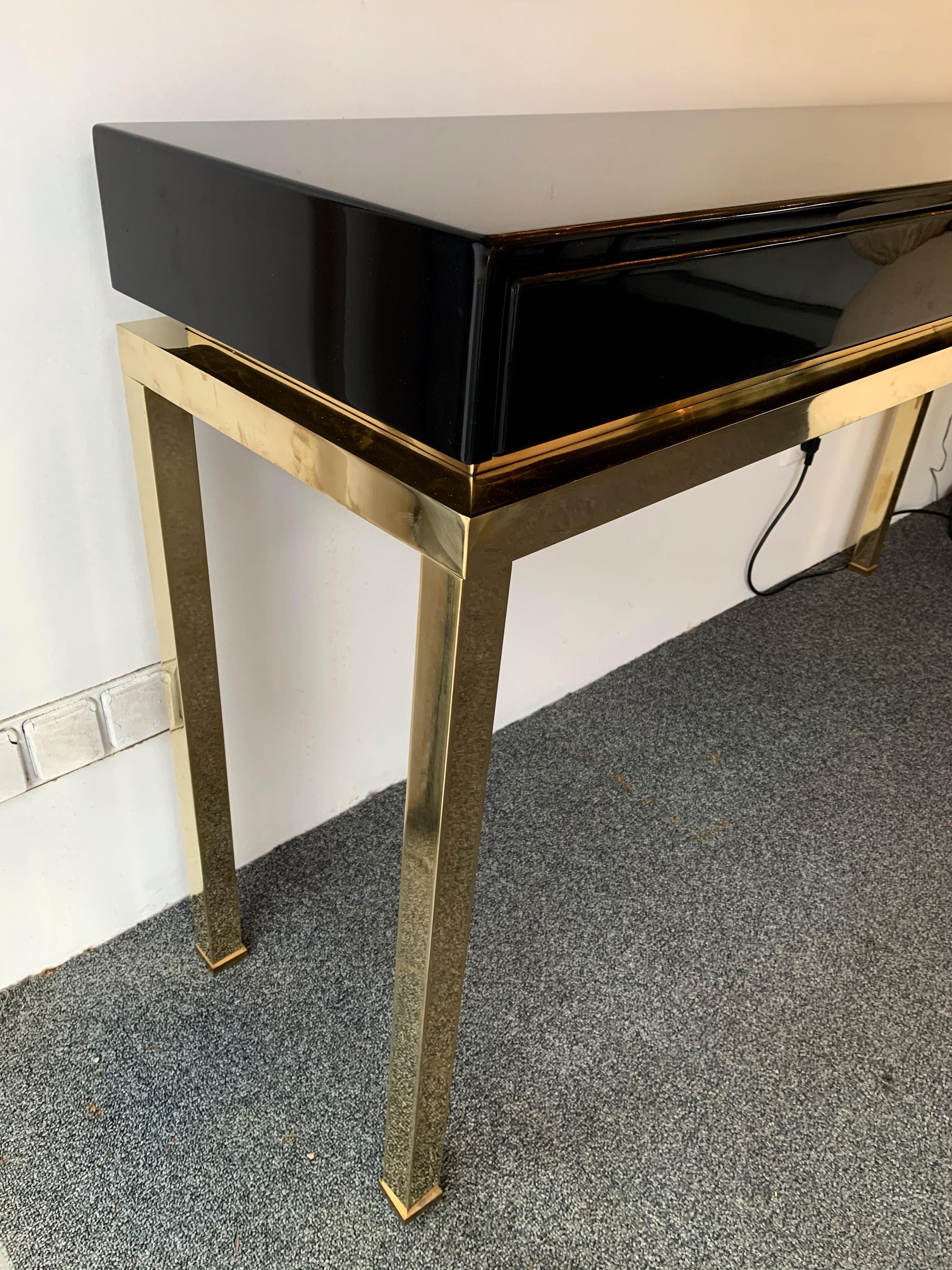 French Lacquered and Brass Console by Guy Lefevre, France, 1970s