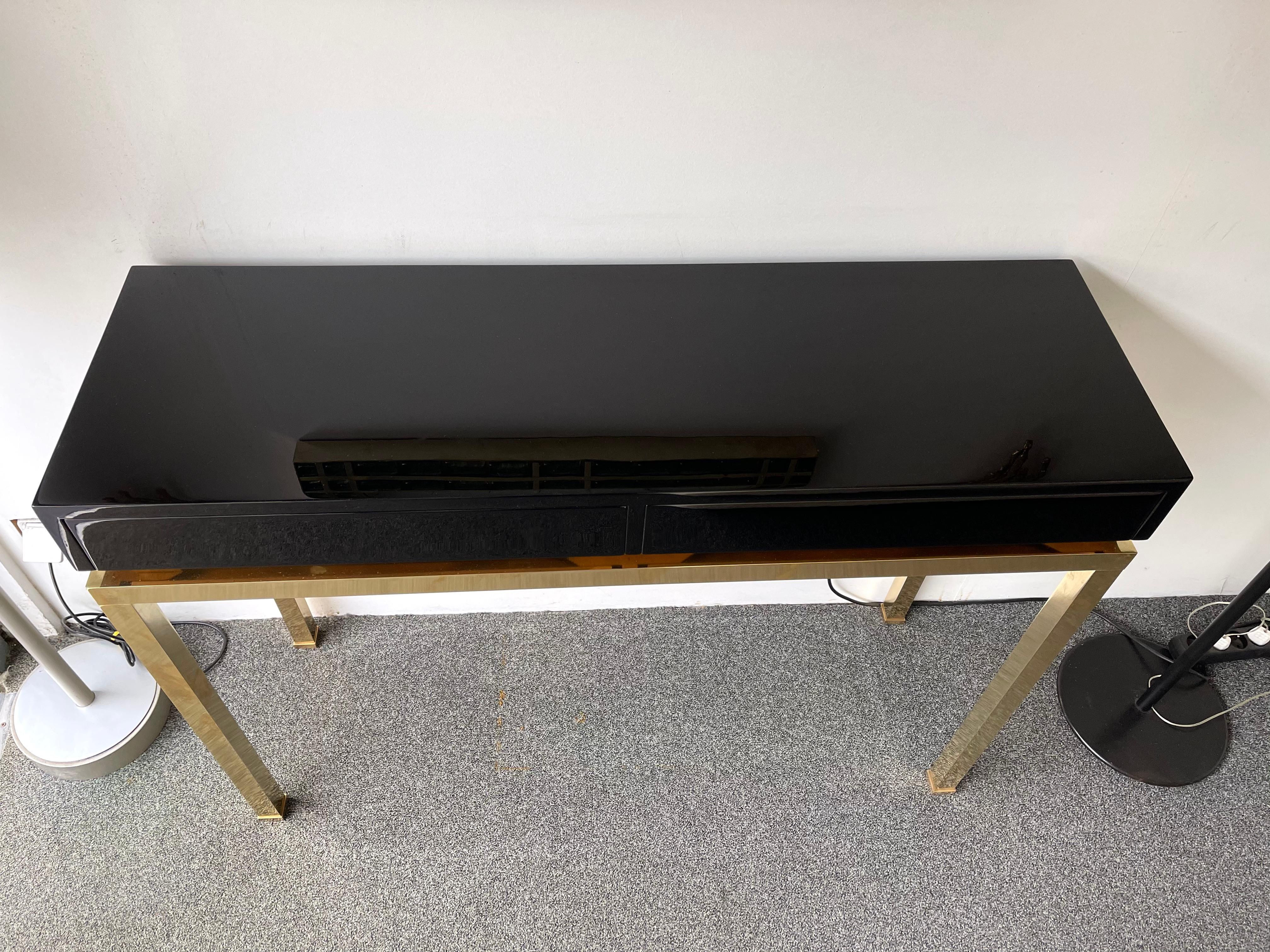 Lacquered and Brass Console by Guy Lefevre, France, 1970s In Good Condition In SAINT-OUEN, FR