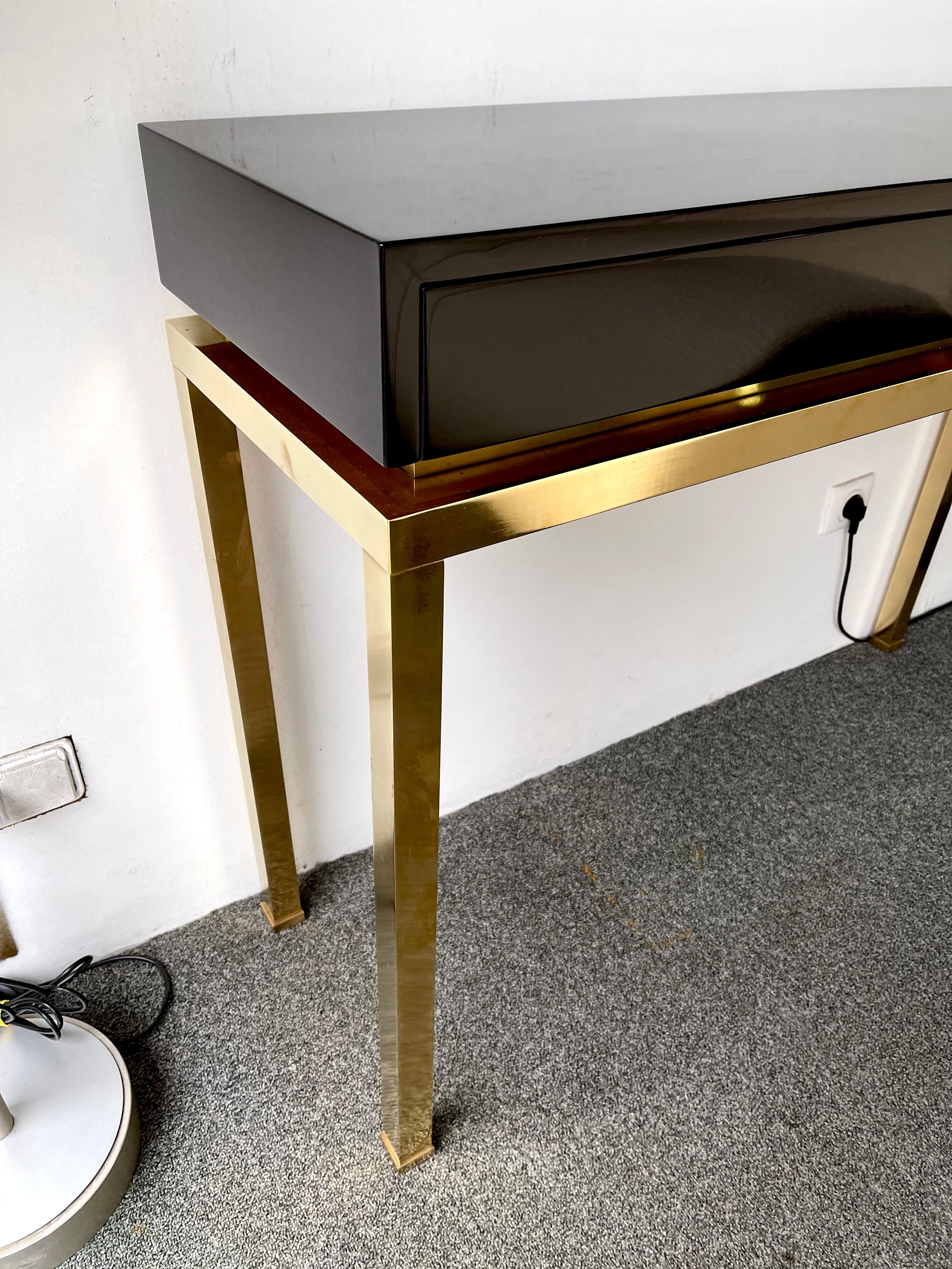 Late 20th Century Lacquered and Brass Console by Guy Lefevre, France, 1970s