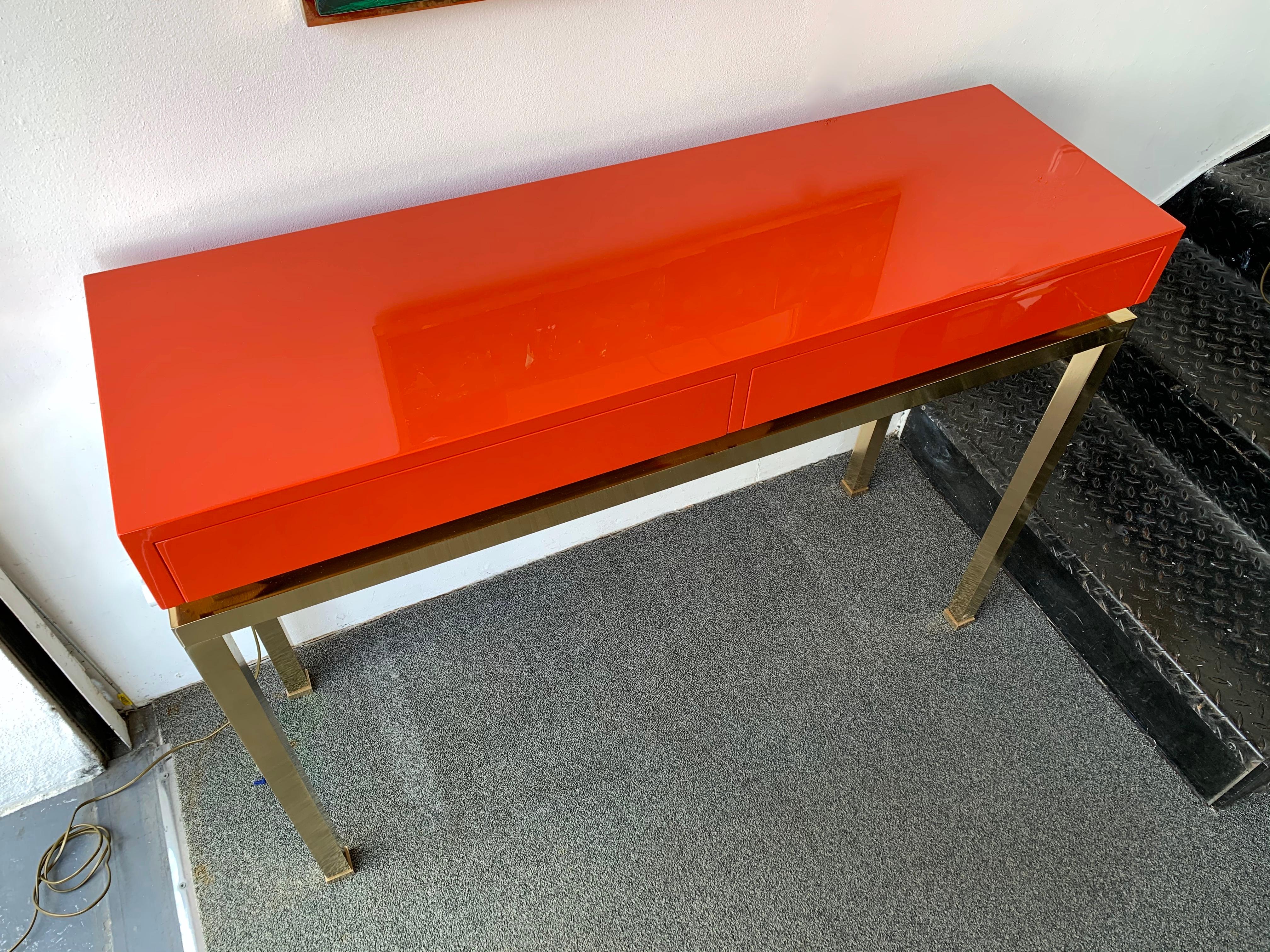 Lacquered and Brass Console by Guy Lefevre, France, 1970s 1