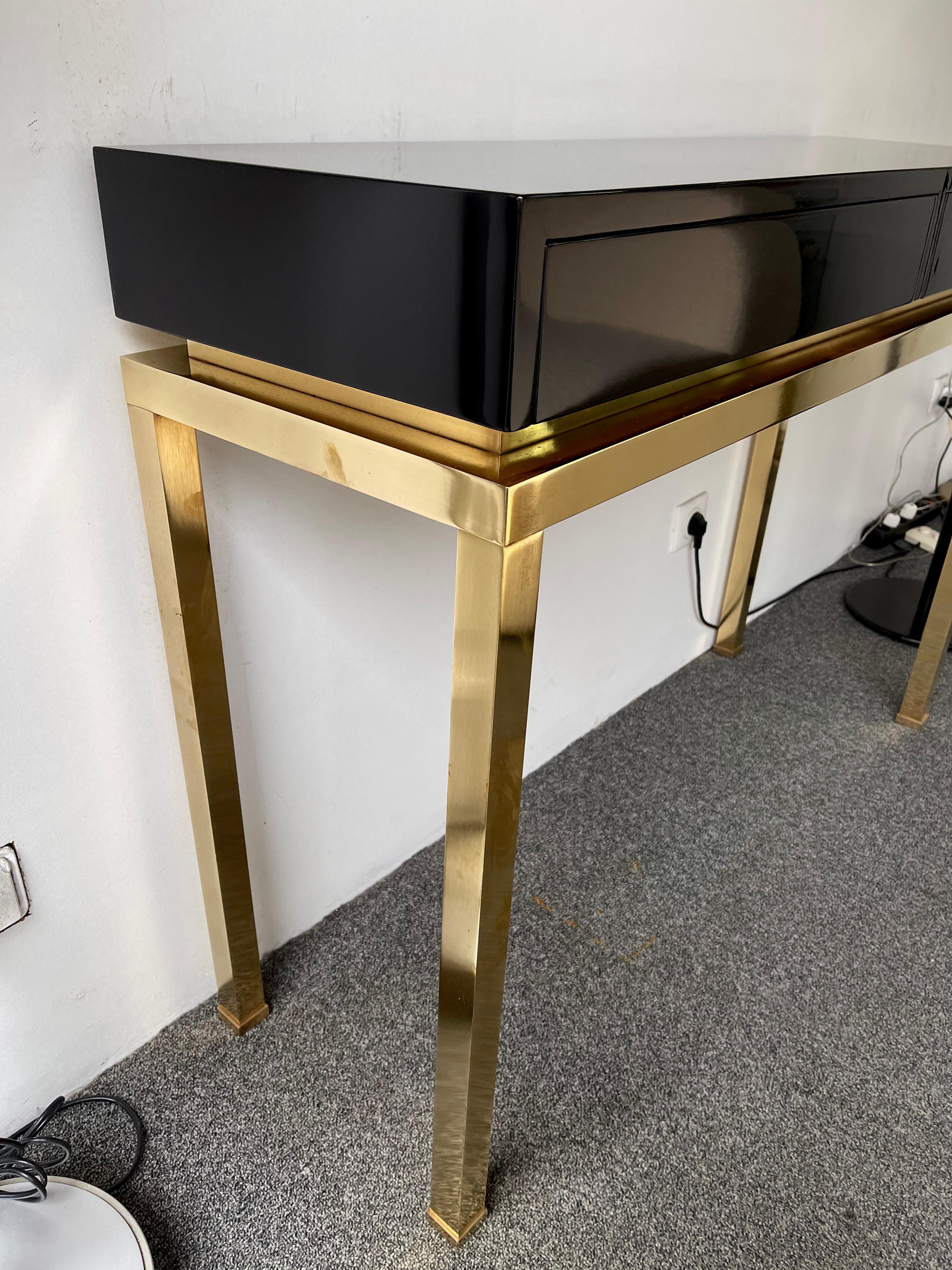 Lacquered and Brass Console by Guy Lefevre, France, 1970s 1