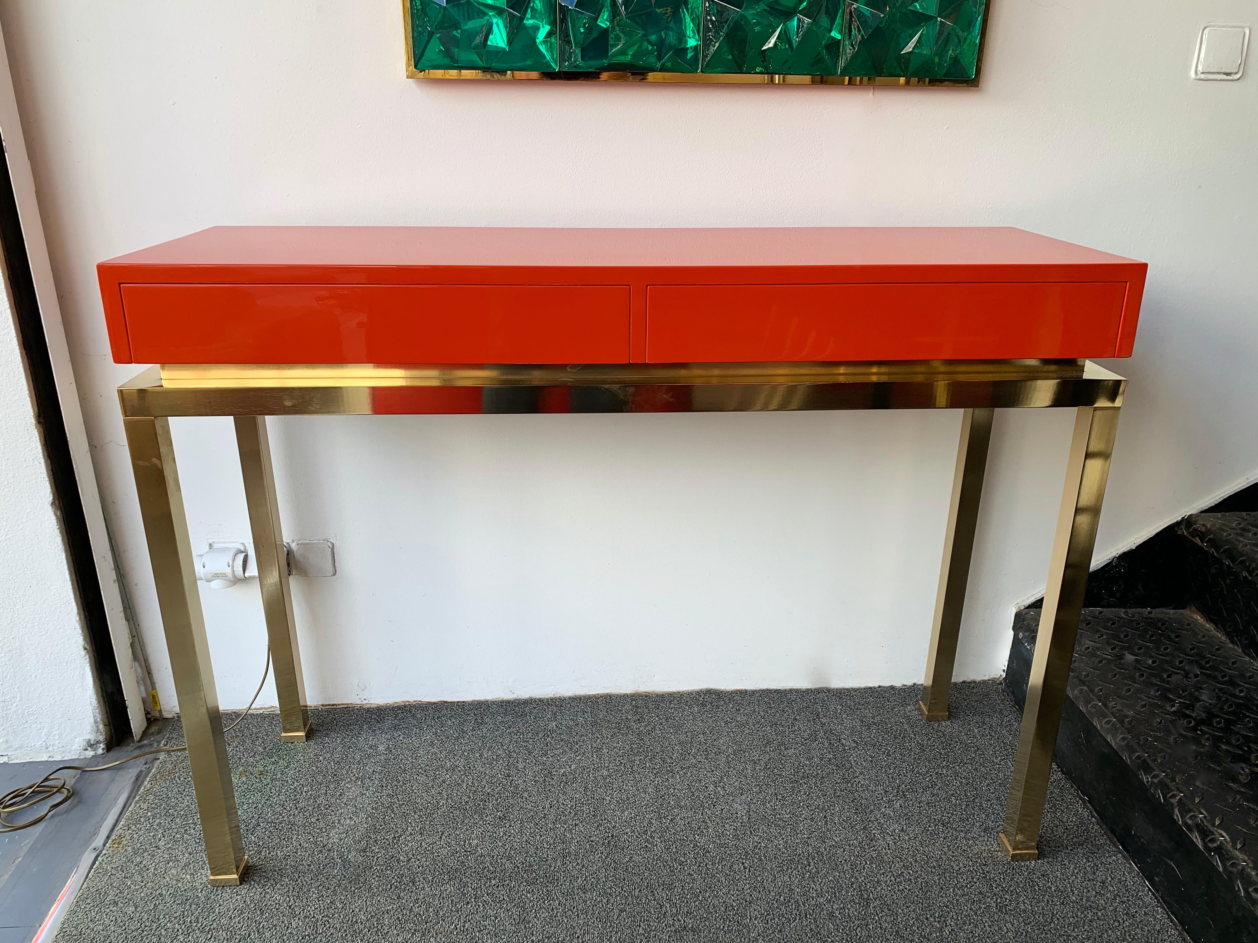 Lacquered and Brass Console by Guy Lefevre, France, 1970s 2