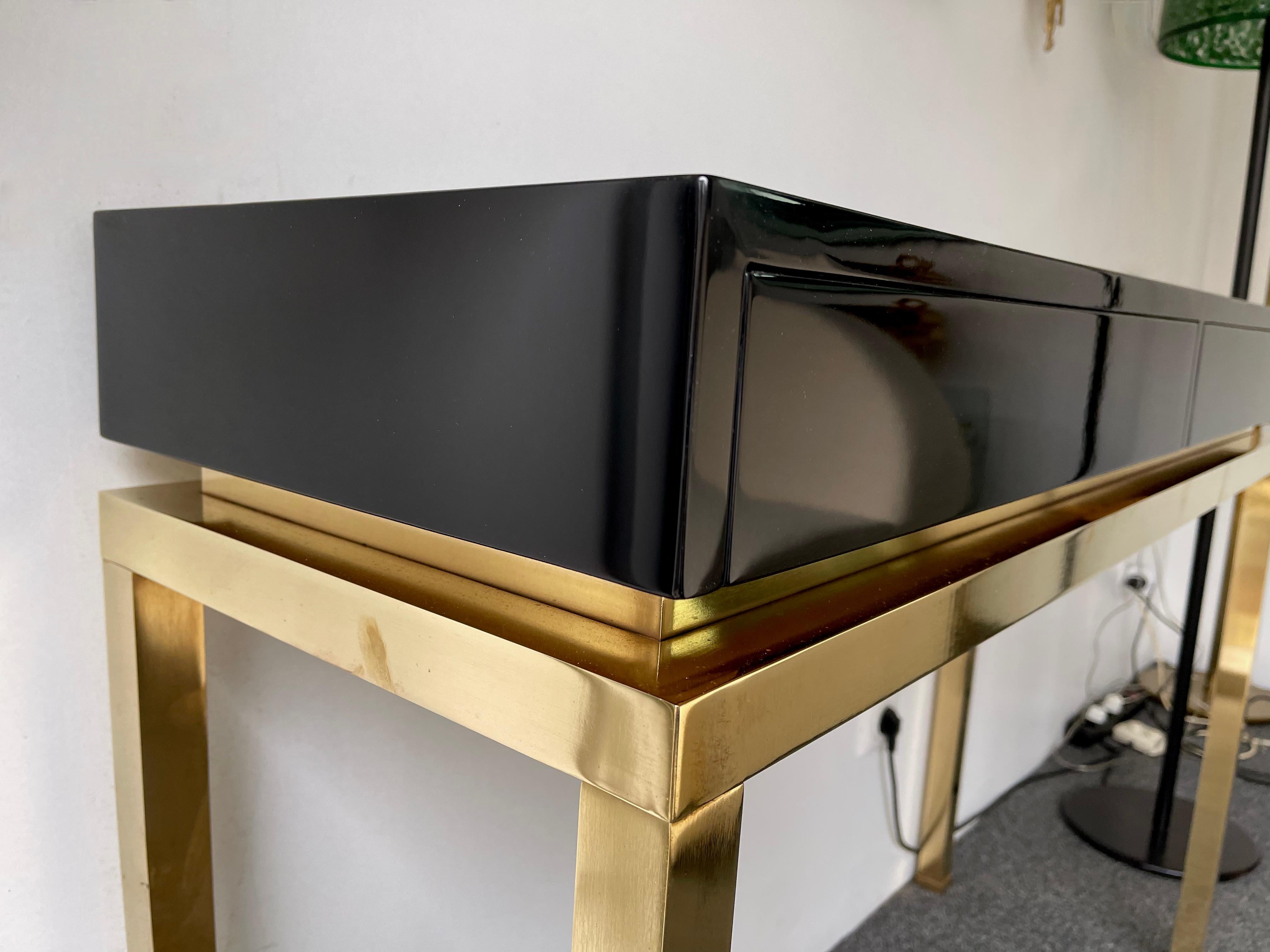Lacquered and Brass Console by Guy Lefevre, France, 1970s 2