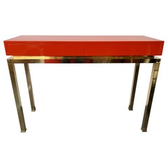 Lacquered and Brass Console by Guy Lefevre, France, 1970s