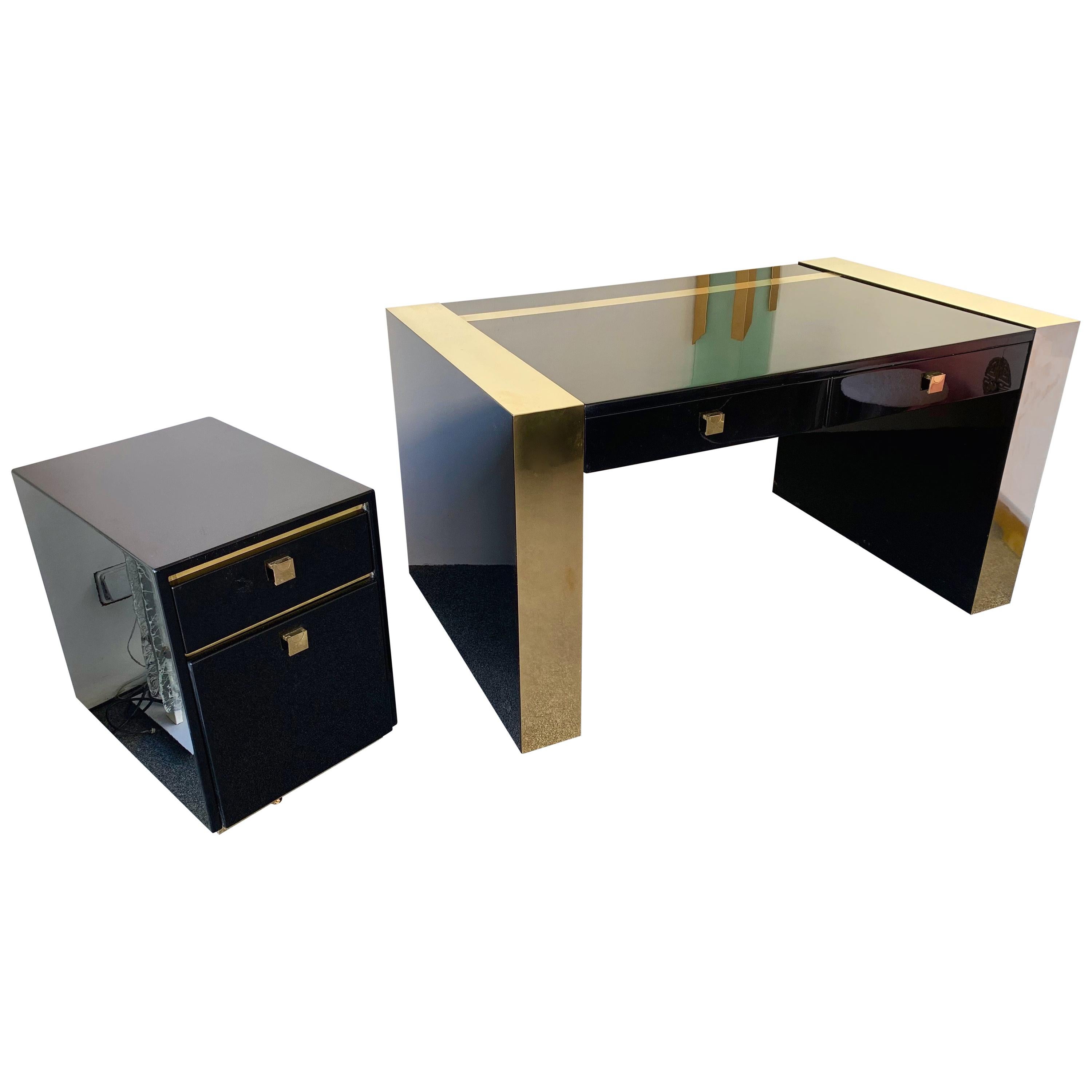 Lacquered and Brass Desk Side Box by Jean Claude Mahey, France, 1970s