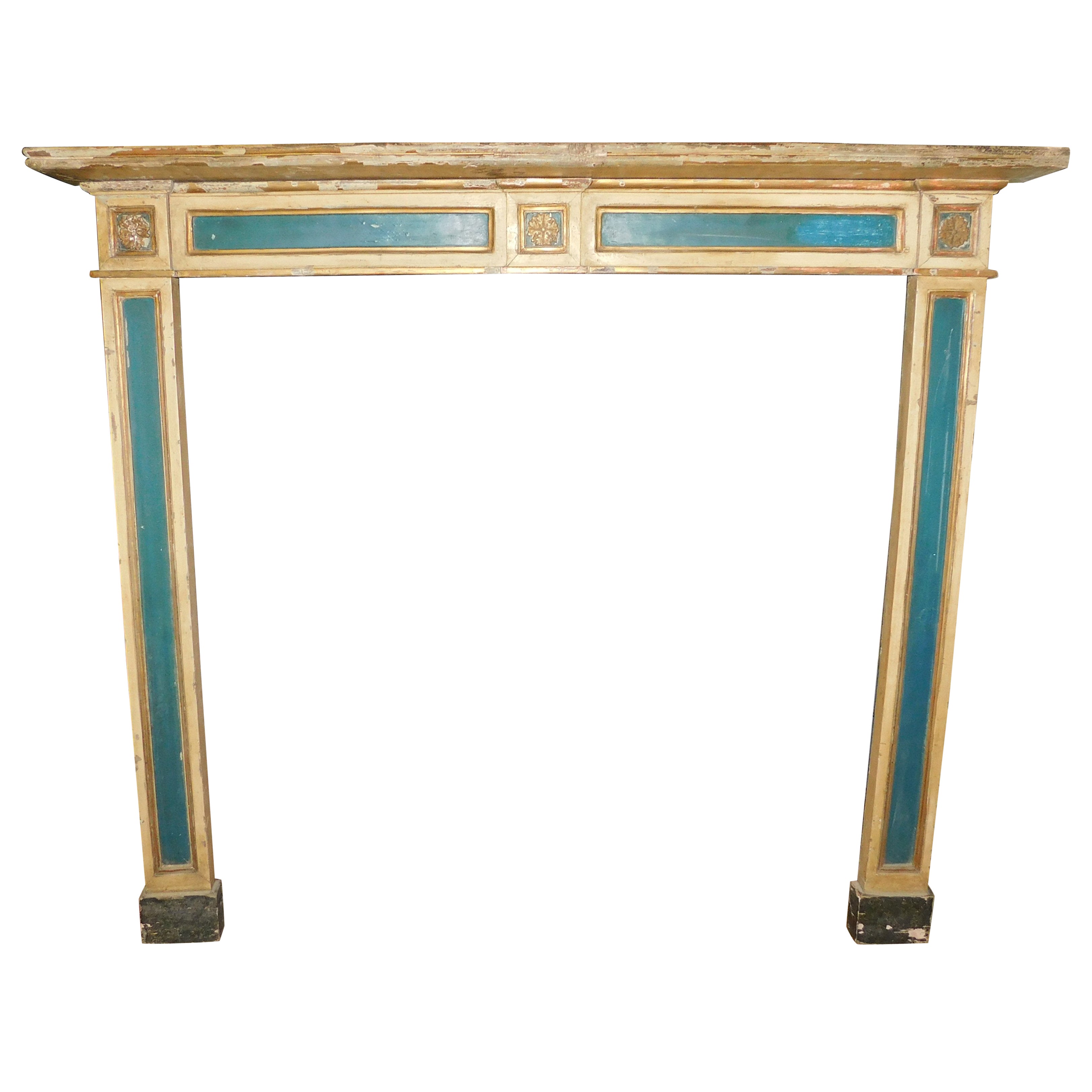 Lacquered and carved wooden fireplace mantel, Italy