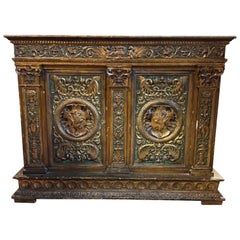 Credenza laccata e dorata, intagli e decorazioni in stile classico, Italia