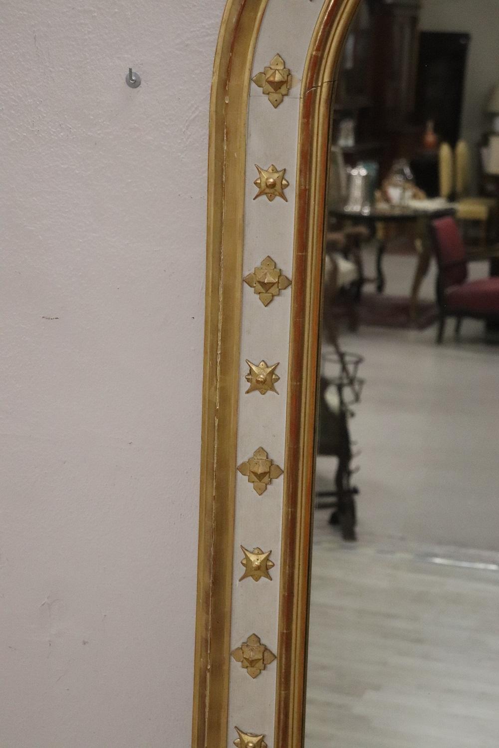 Late 19th Century Lacquered and Gilded Wood Antique Large Wall Mirror For Sale