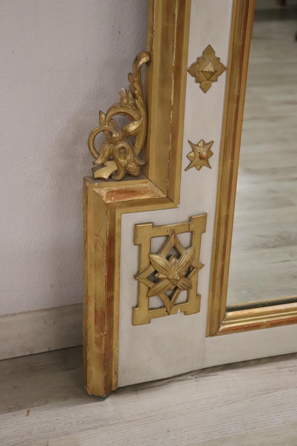 Lacquered and Gilded Wood Antique Large Wall Mirror For Sale 3