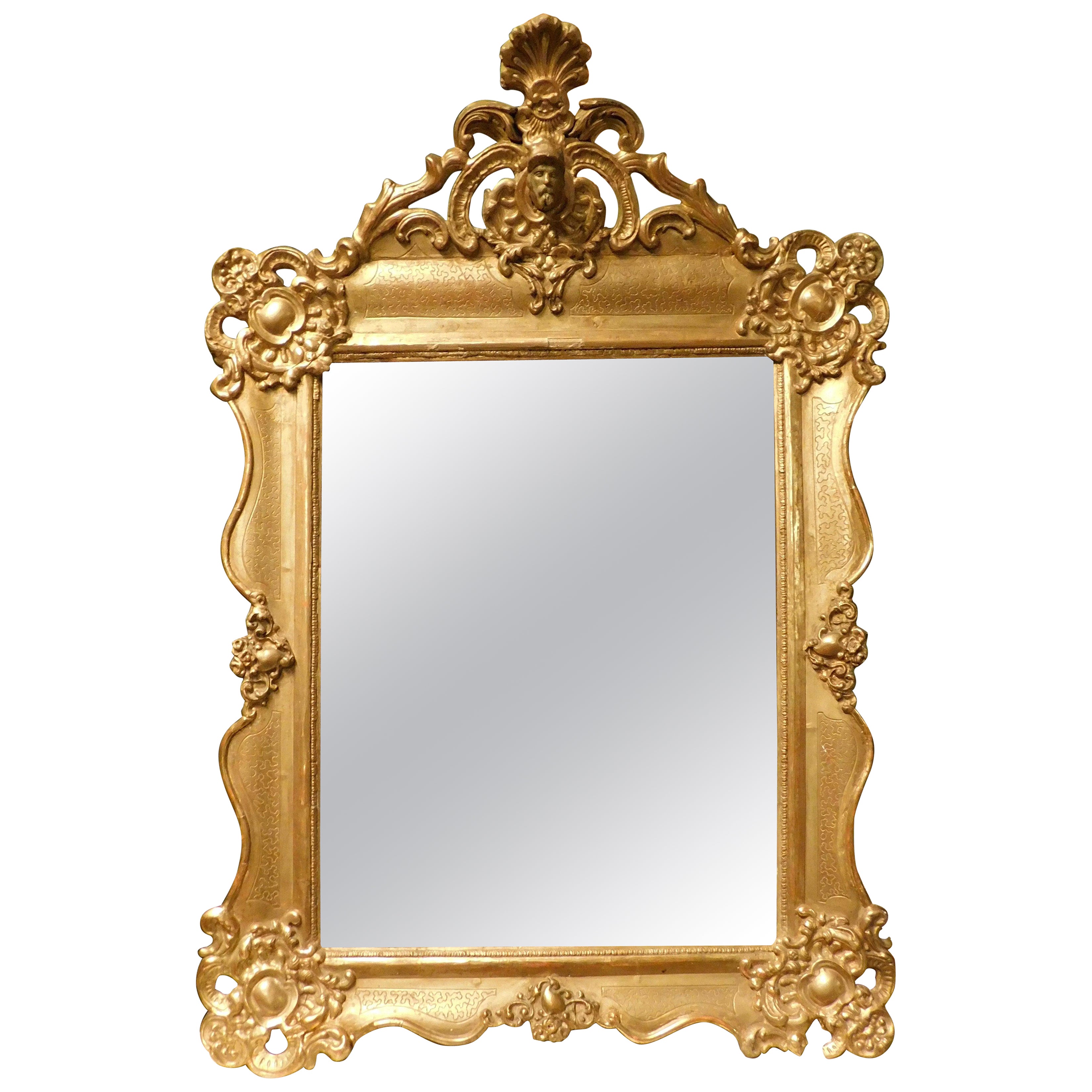 Lacquered and gilded wooden mirror, carved, Italy