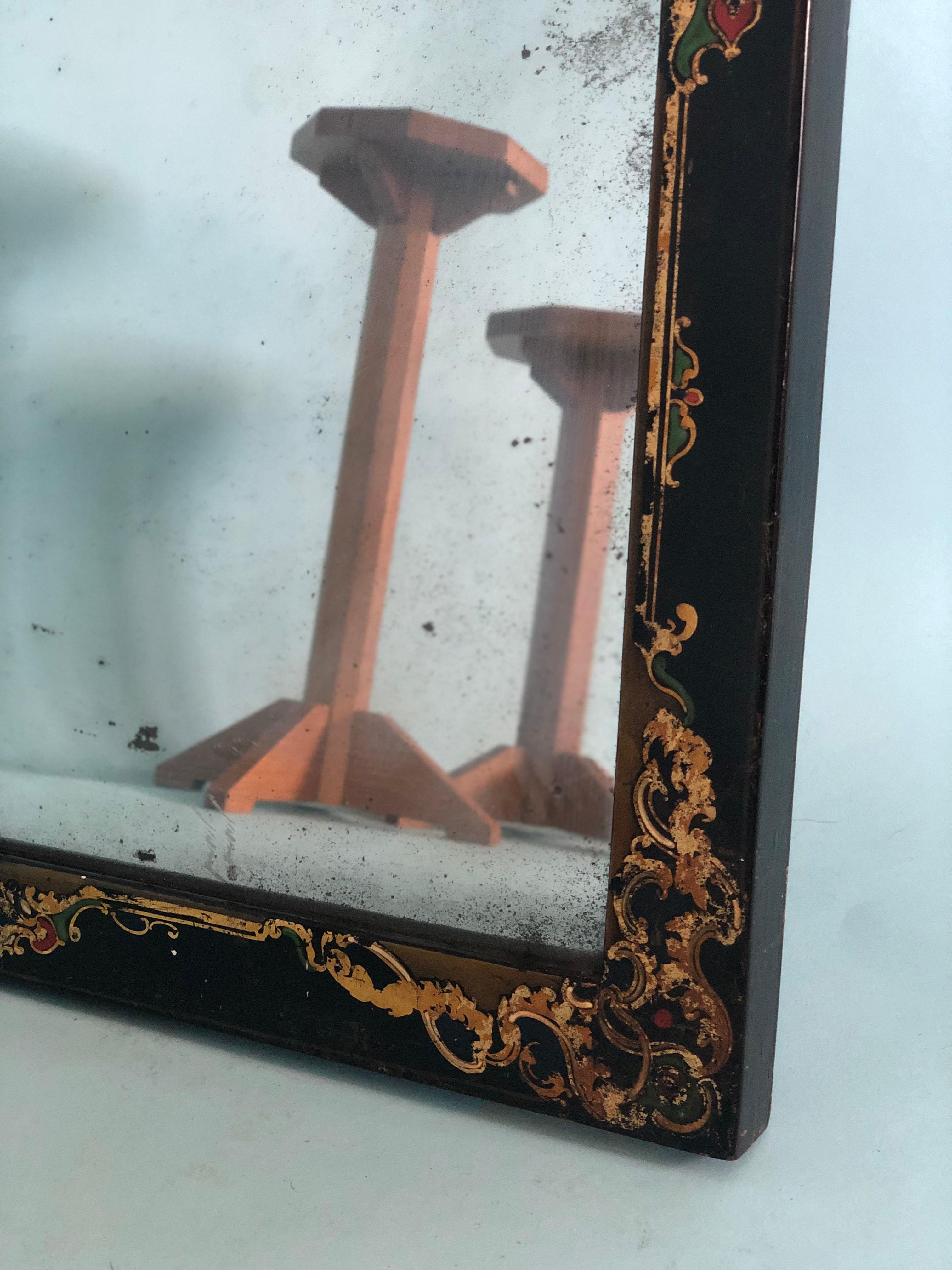 French Provincial Lacquered and Hand-painted Weathered Mirror Late 19th Century For Sale