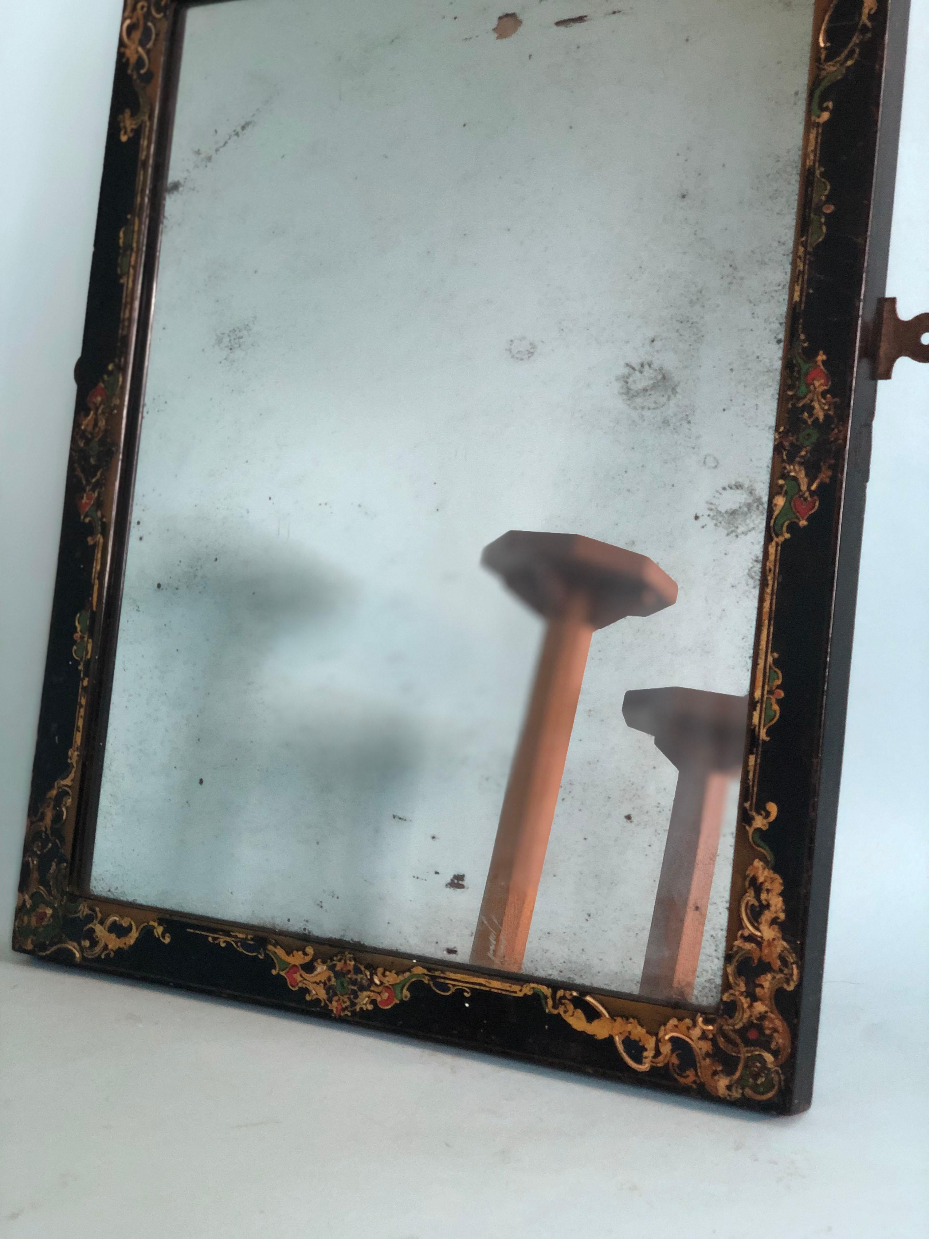Wood Lacquered and Hand-painted Weathered Mirror Late 19th Century For Sale